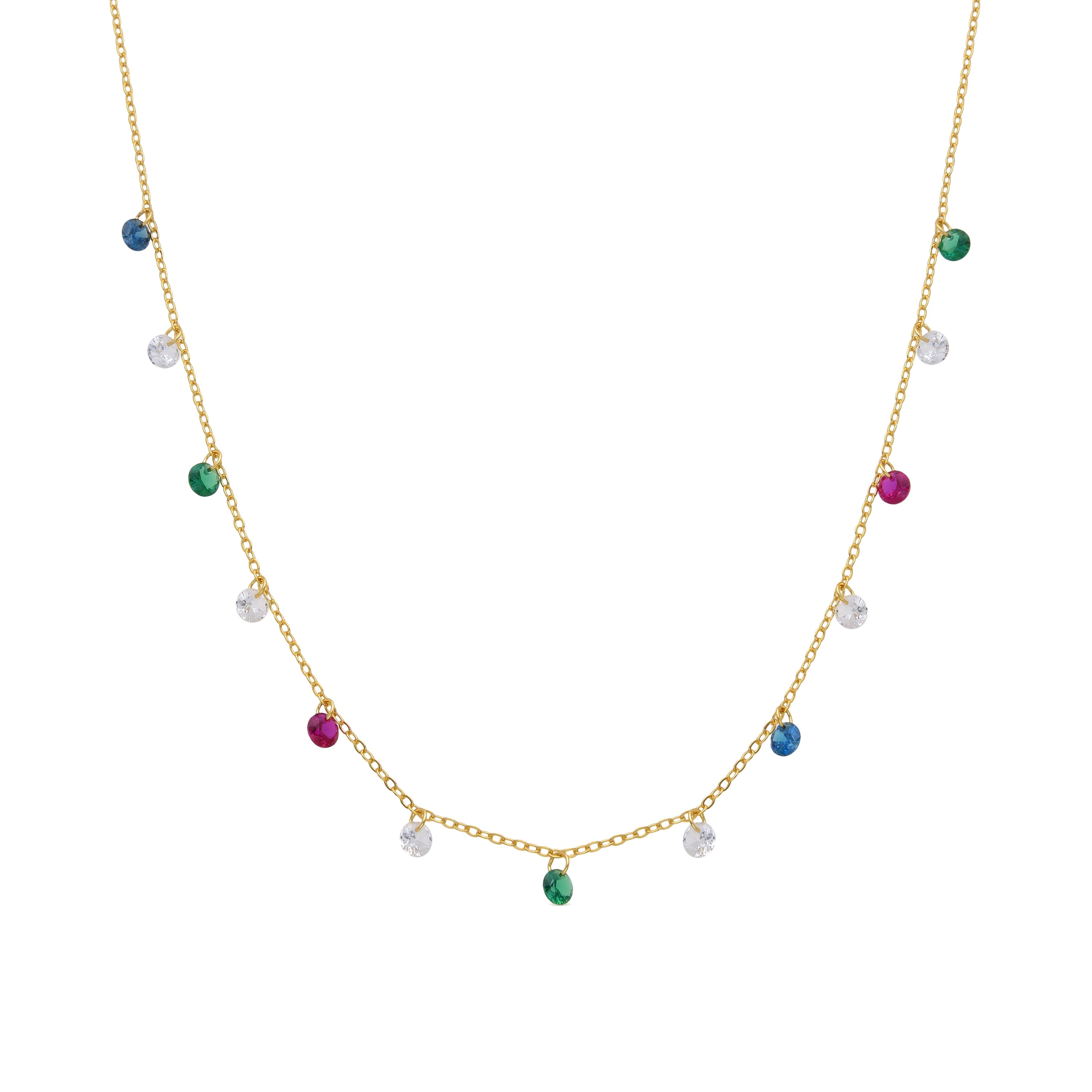 Collar de Plata de Ley 925 y Circonita Multicolor acabado en oro amarillo 18K - Sumju