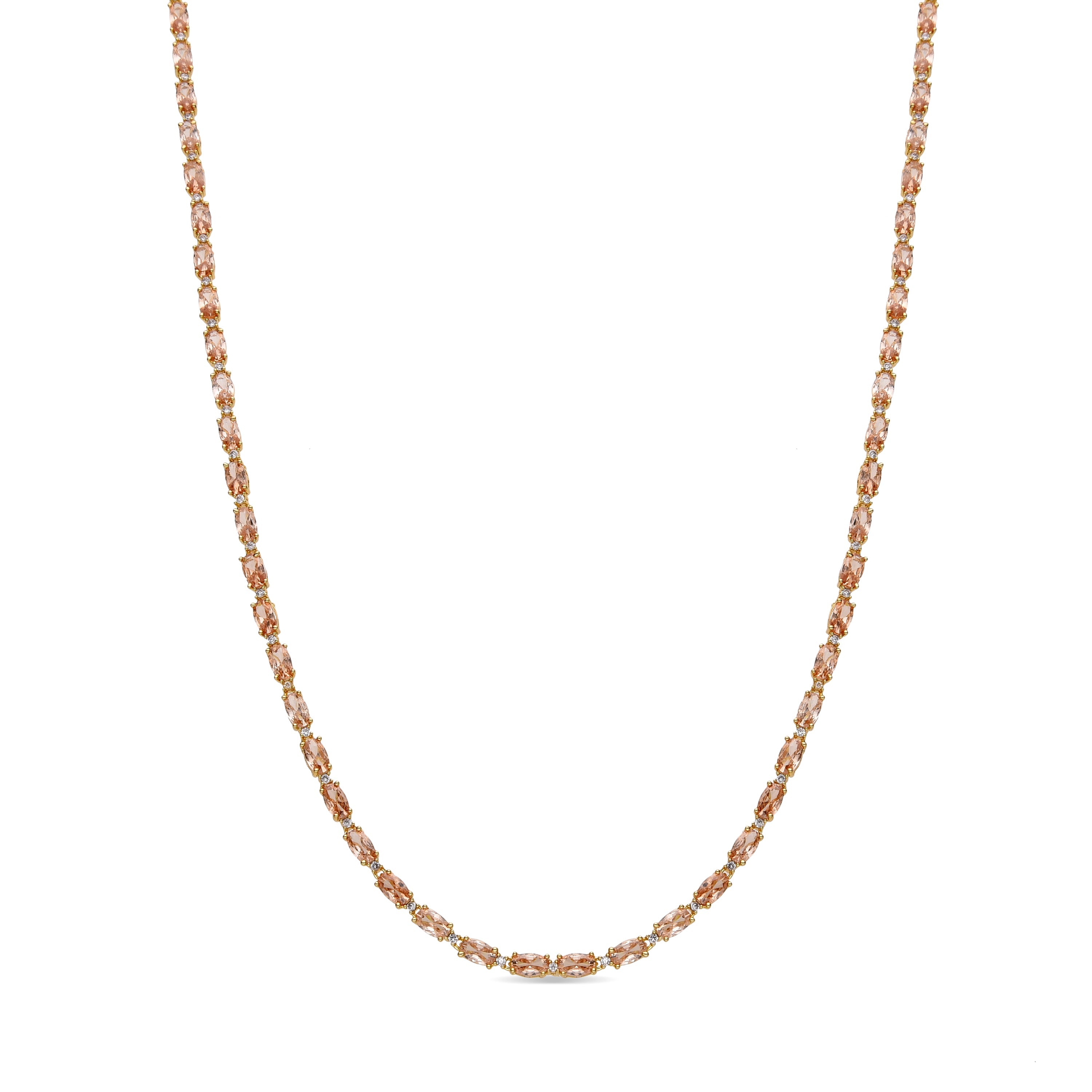 925 Sterling Silver and Champagne Zirconia Necklace with 18k Gold Finish - Morilda