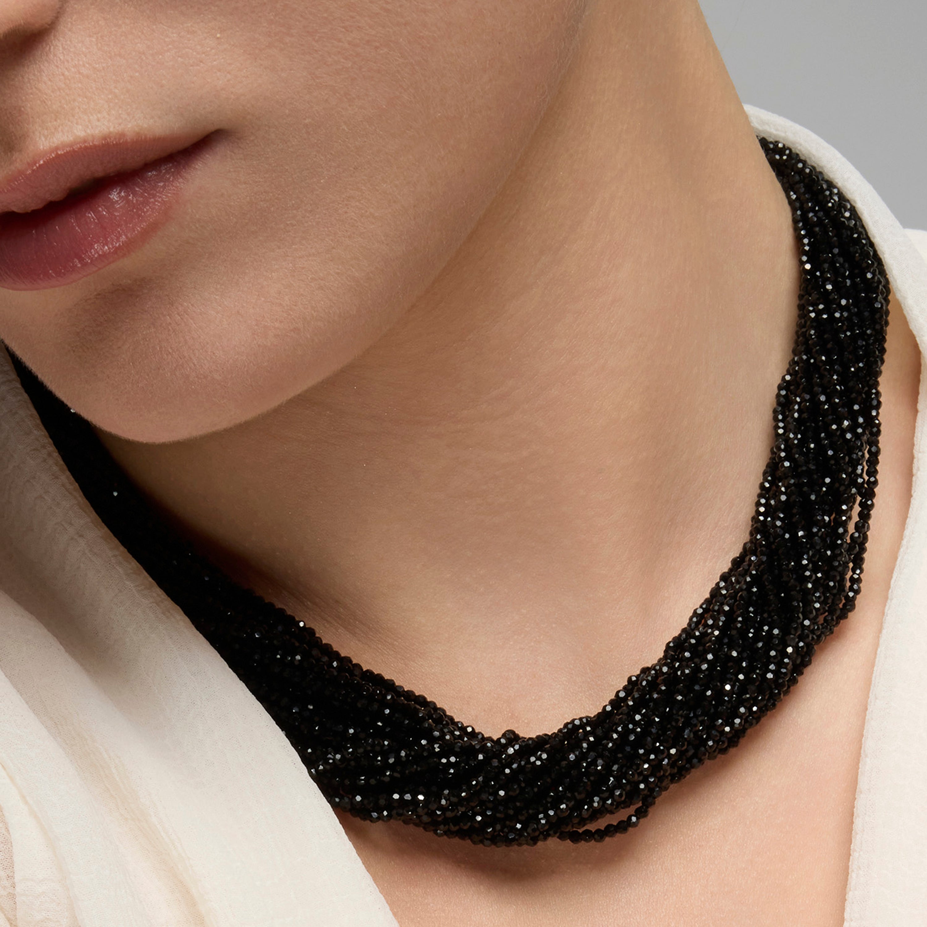 Collar de Plata de Ley 925 y Cristal Negro acabado rodio - Kibak