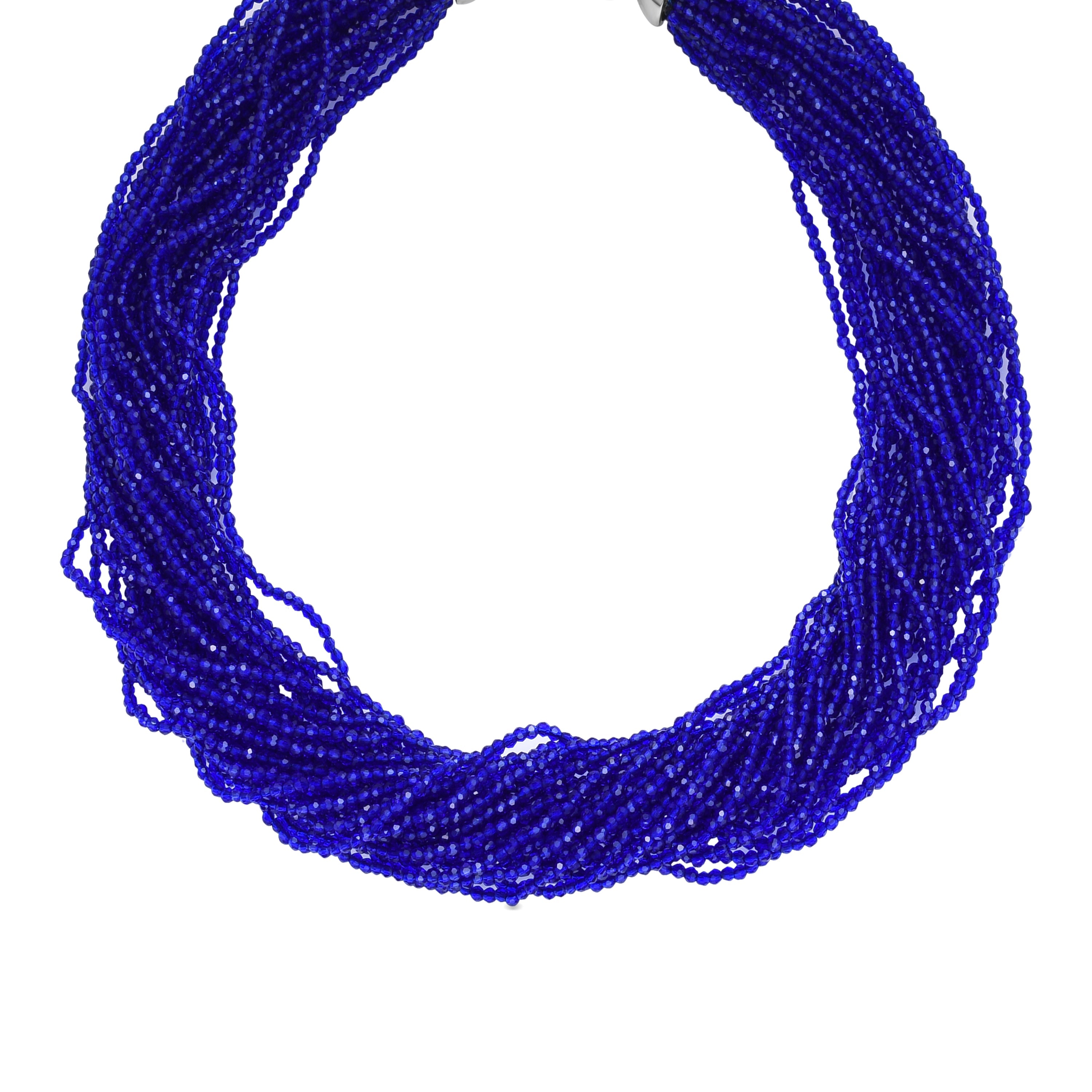 Dark Blue Crystal Necklace with rhodium finish - Kibak