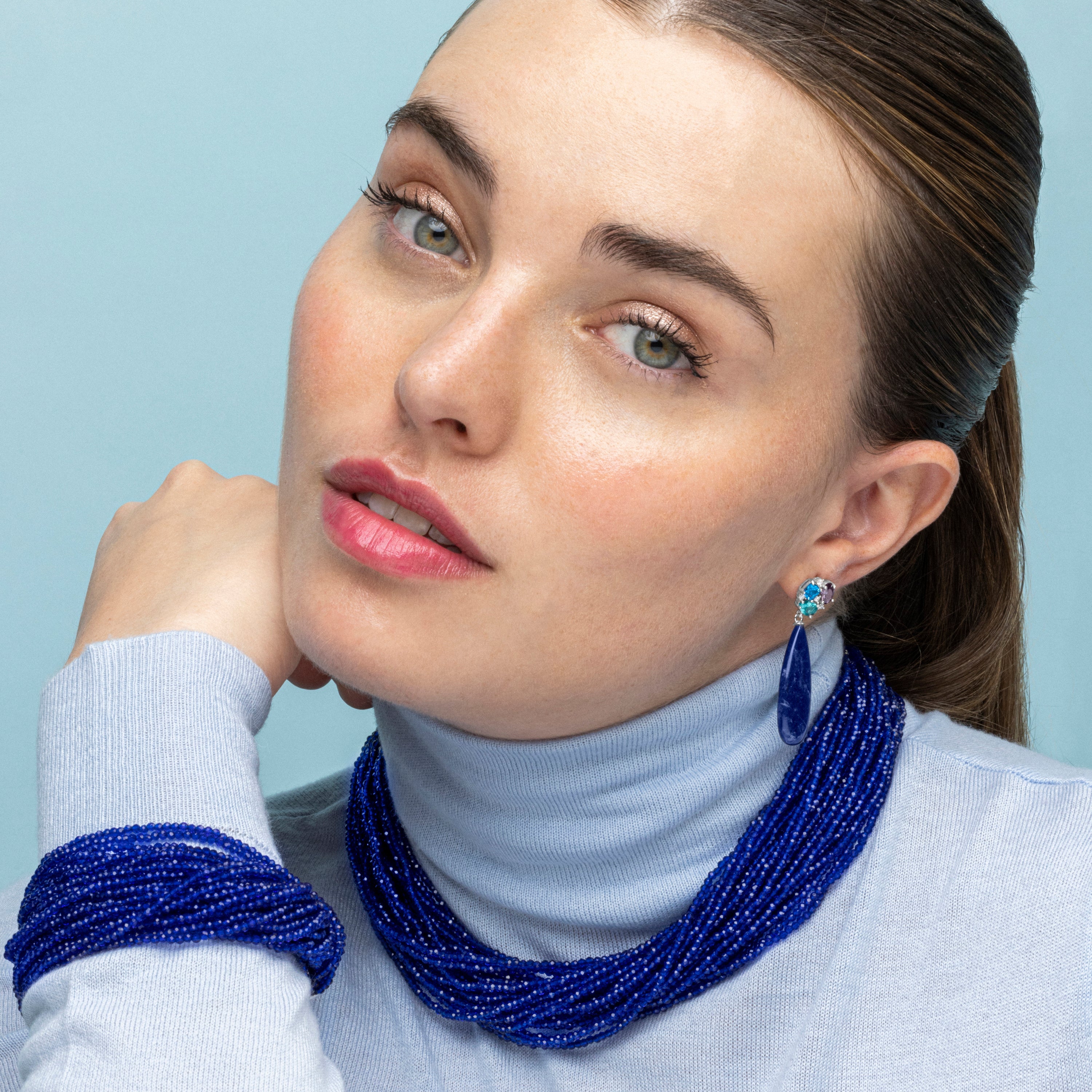 Dark Blue Crystal Necklace with rhodium finish - Kibak