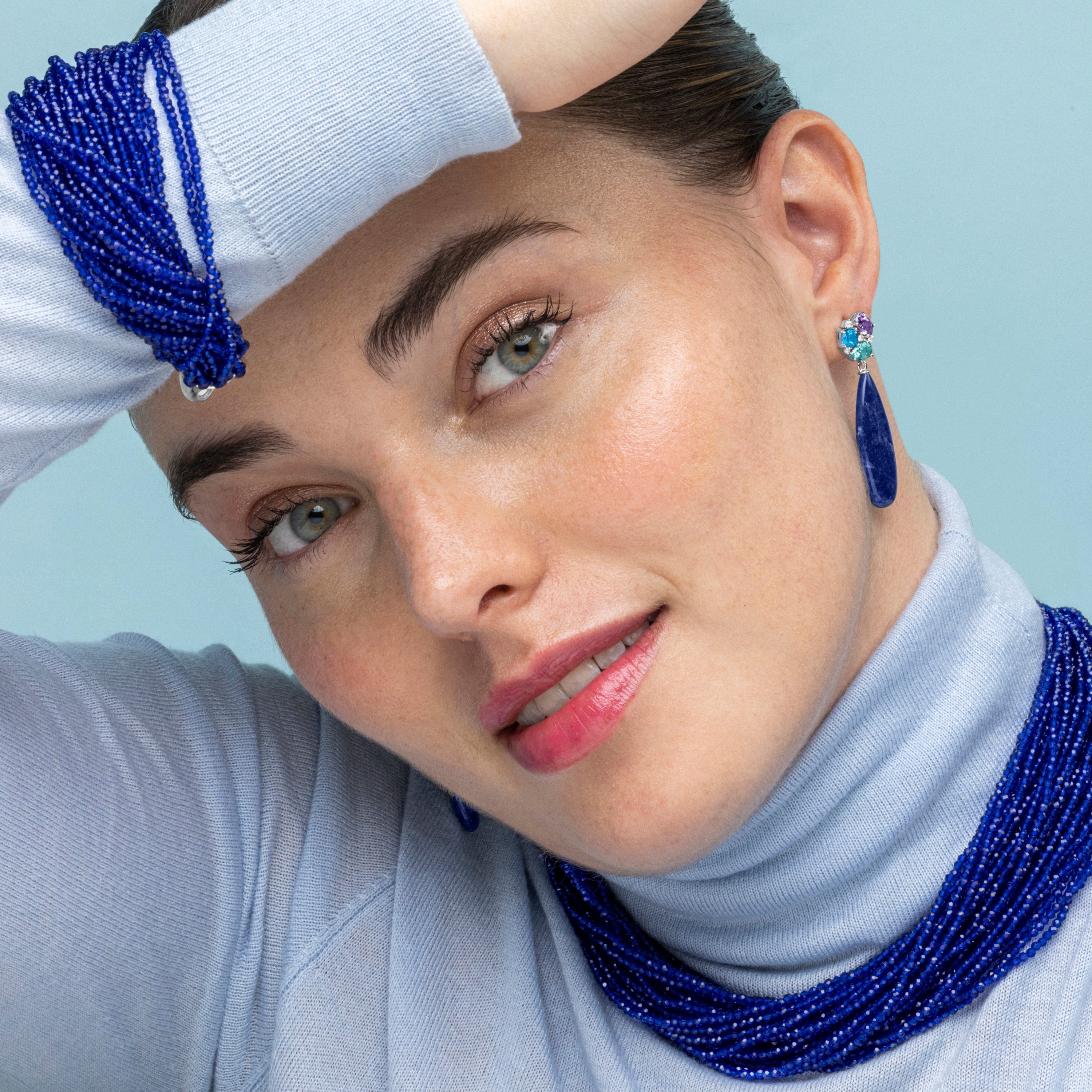 Dark Blue Crystal Necklace with rhodium finish - Kibak