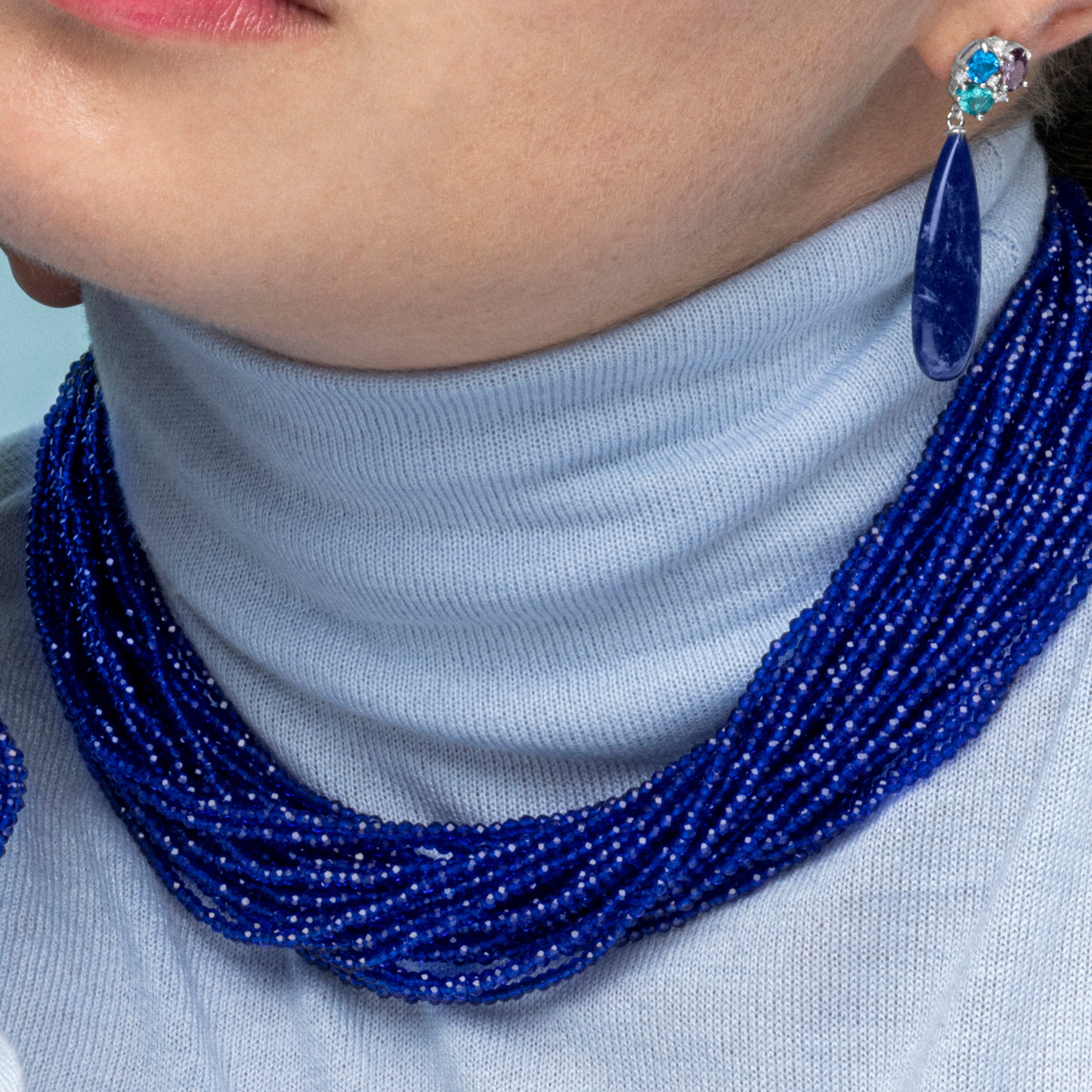 Dark Blue Crystal Necklace with rhodium finish - Kibak