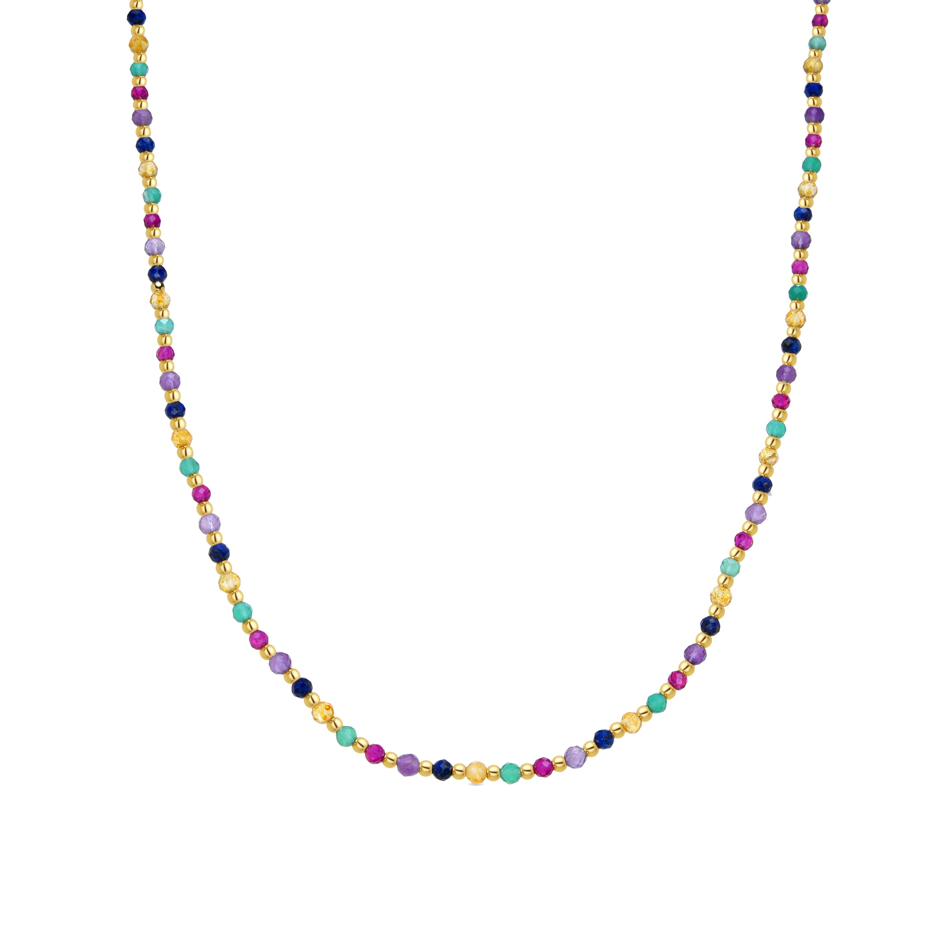 925 Sterling Silver and Multicolor Crystal Necklace finished in 18K yellow gold - Shedi