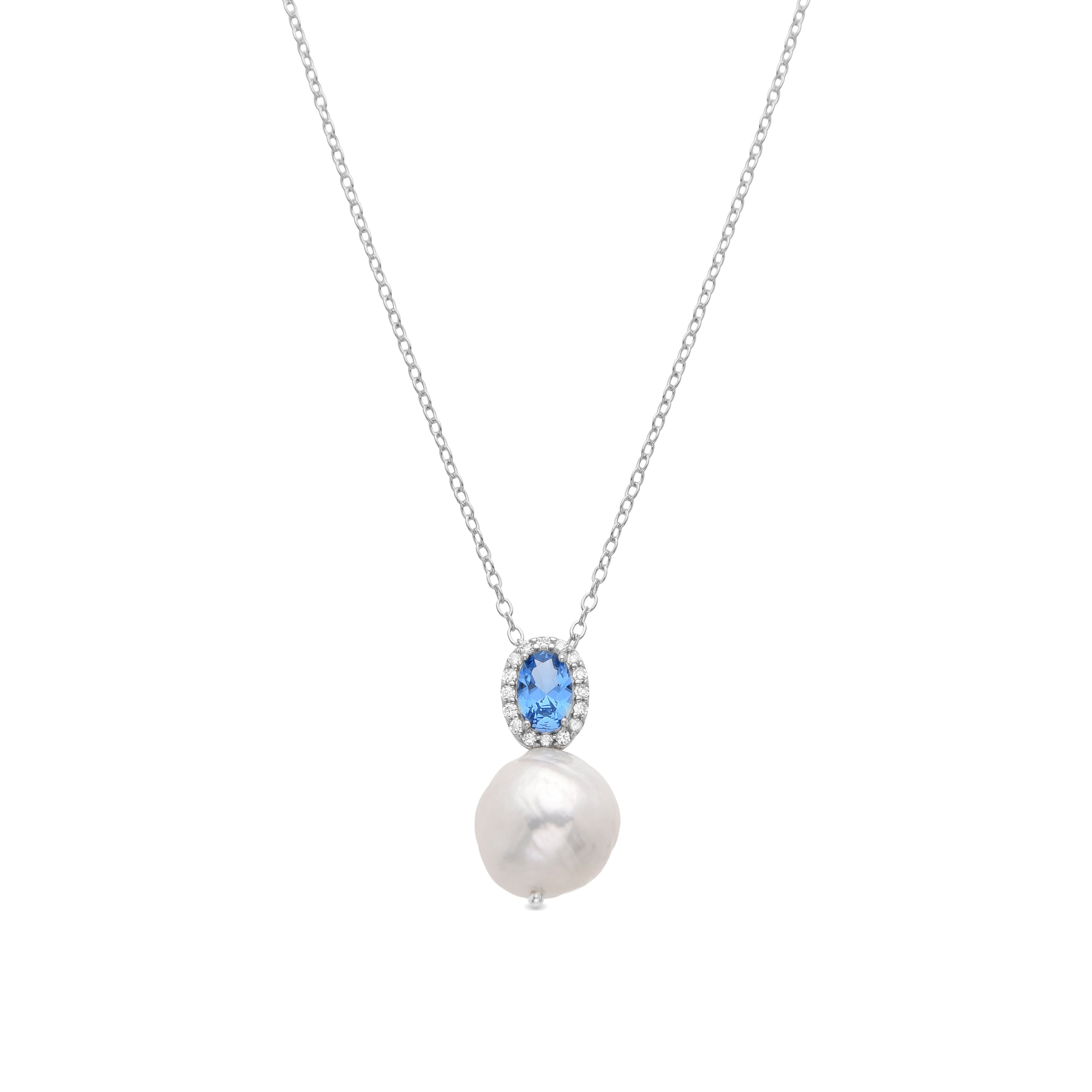 925 Sterling Silver and White Pearl Necklace with Rhodium Finish - Saayn