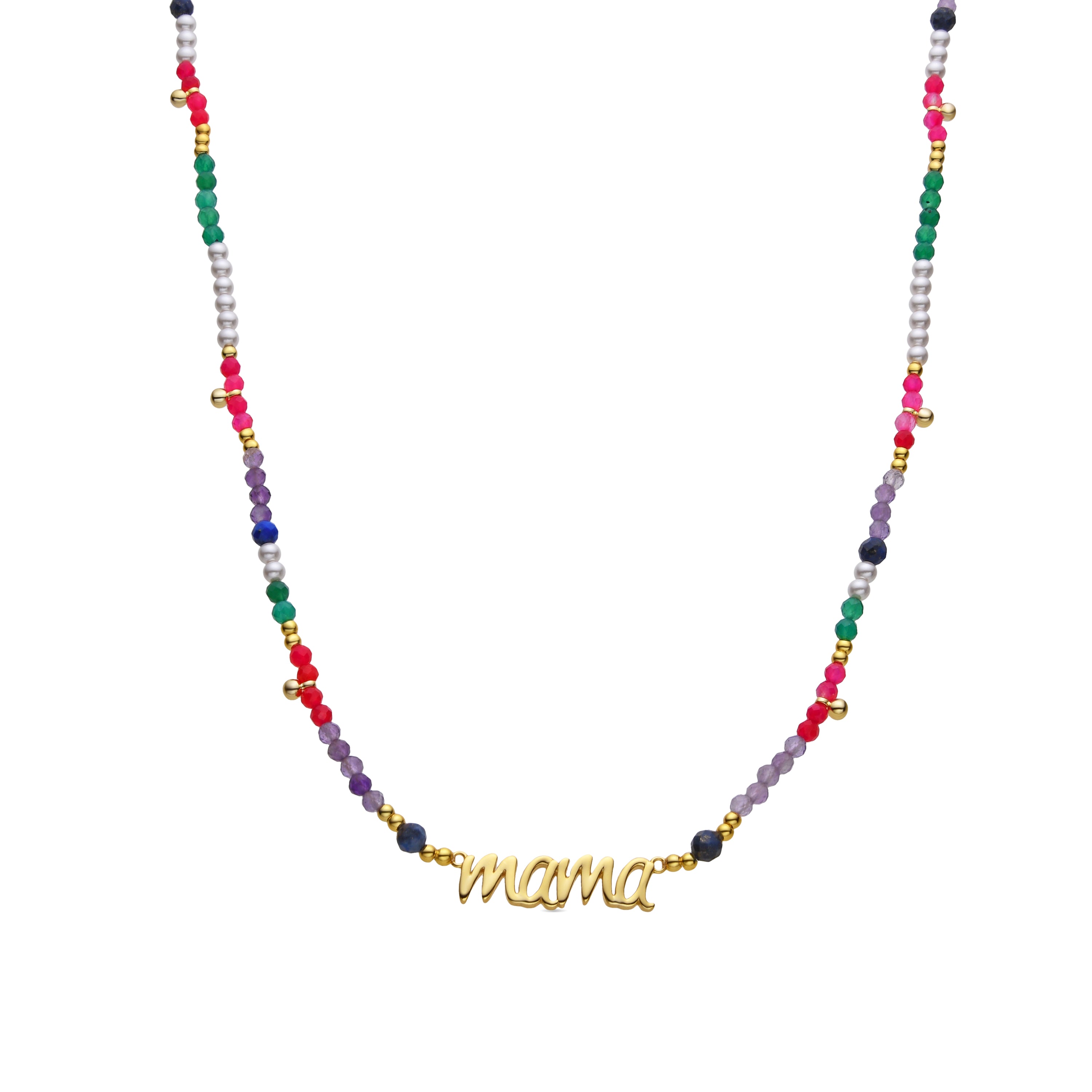 925 Sterling Silver and Multicolor Crystal Necklace finished in 18k yellow gold - Mama