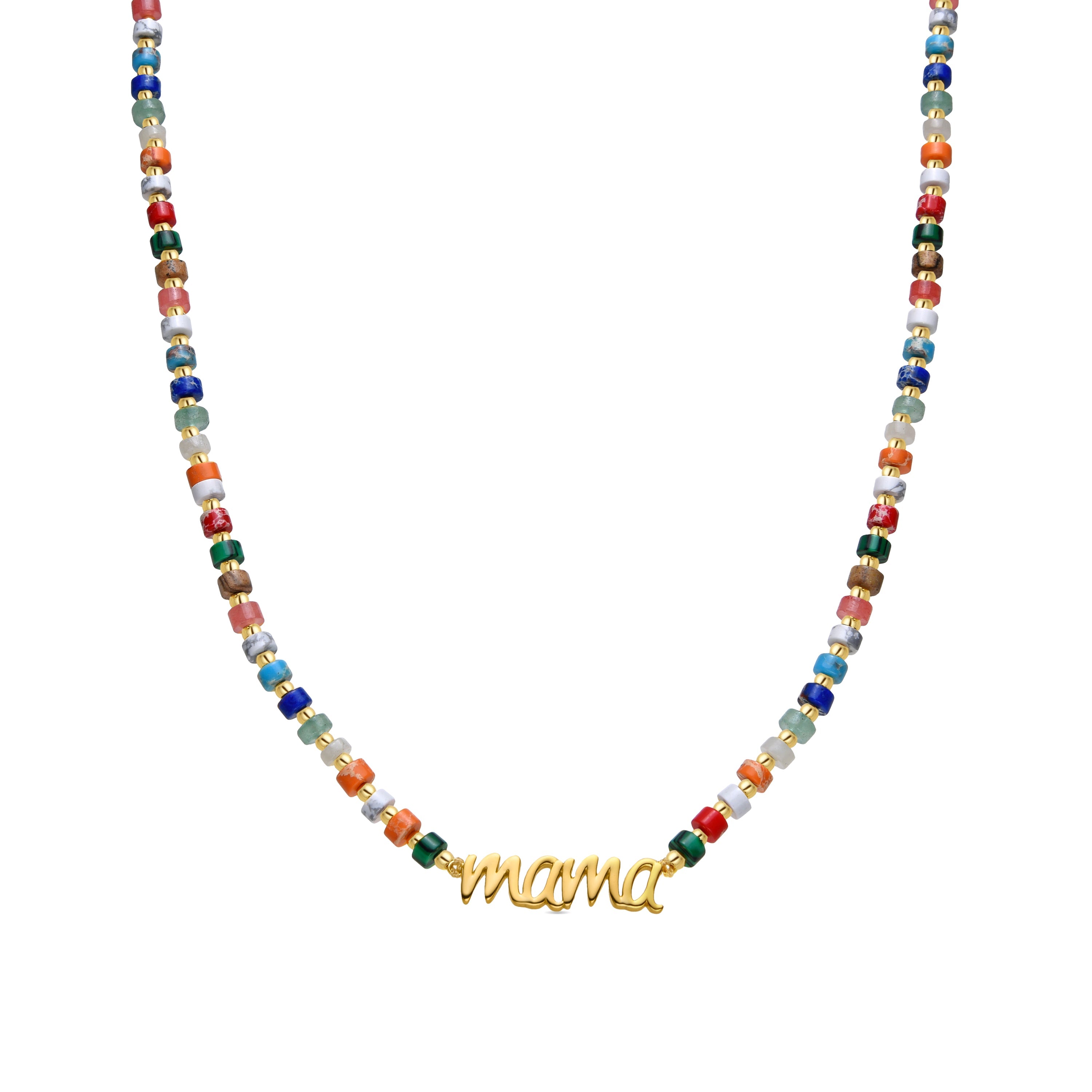925 Sterling Silver and Multicolor Crystal Necklace finished in 18k yellow gold - Mama