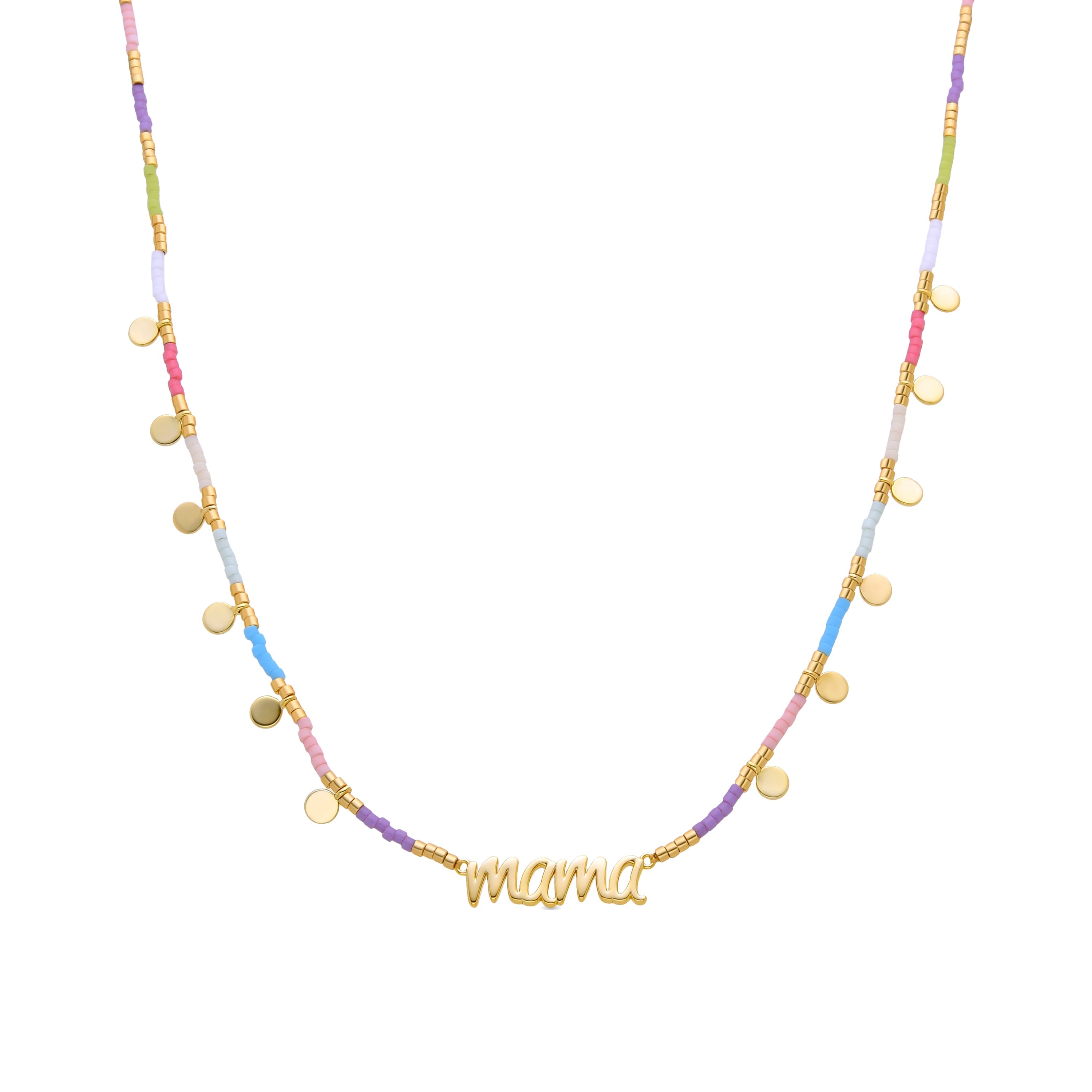 925 Sterling Silver and Multicolor Crystal Necklace finished in 18k yellow gold - Mama