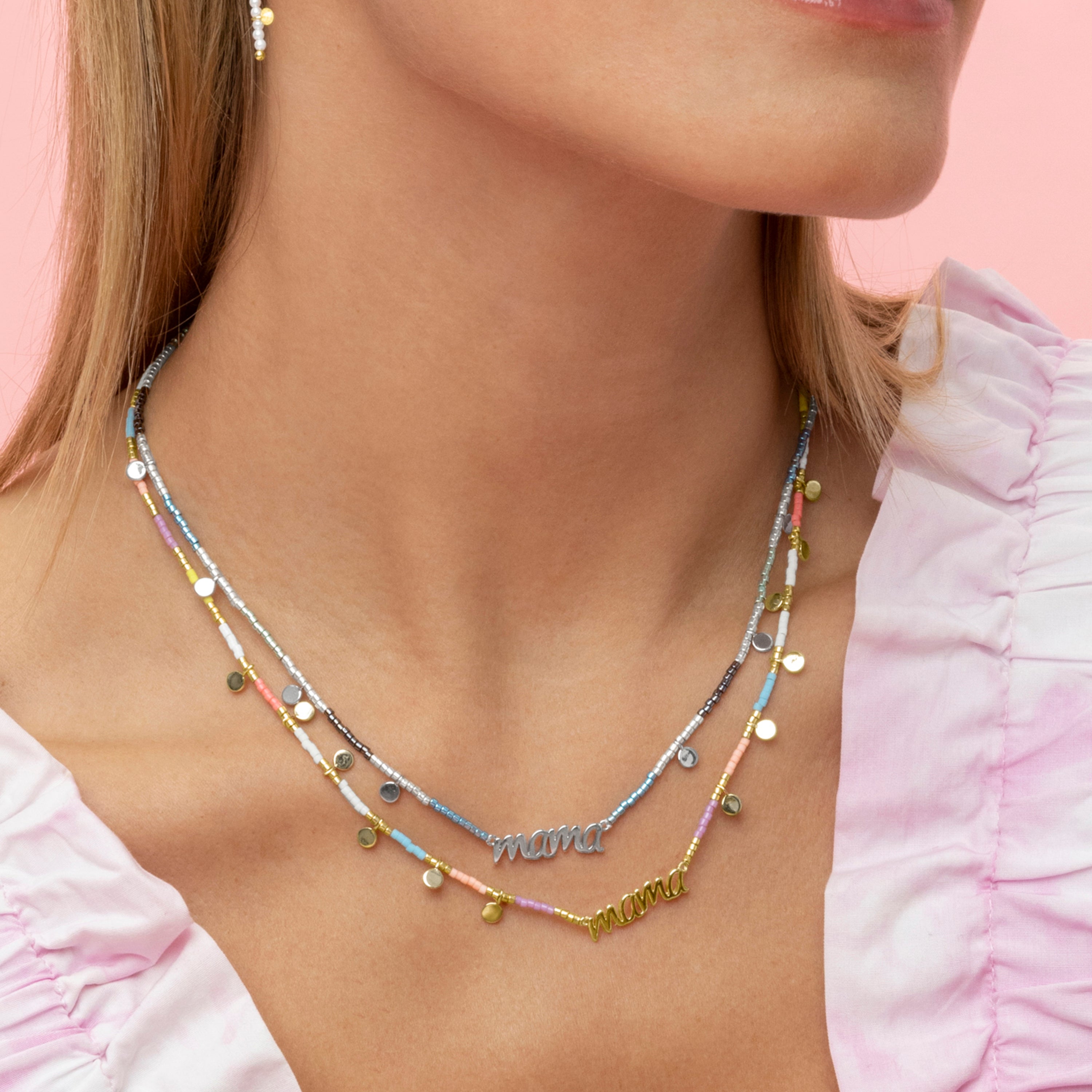 Collar de Plata de Ley 925 y Cristal Multicolor acabado en oro amarillo de 18k - Mama