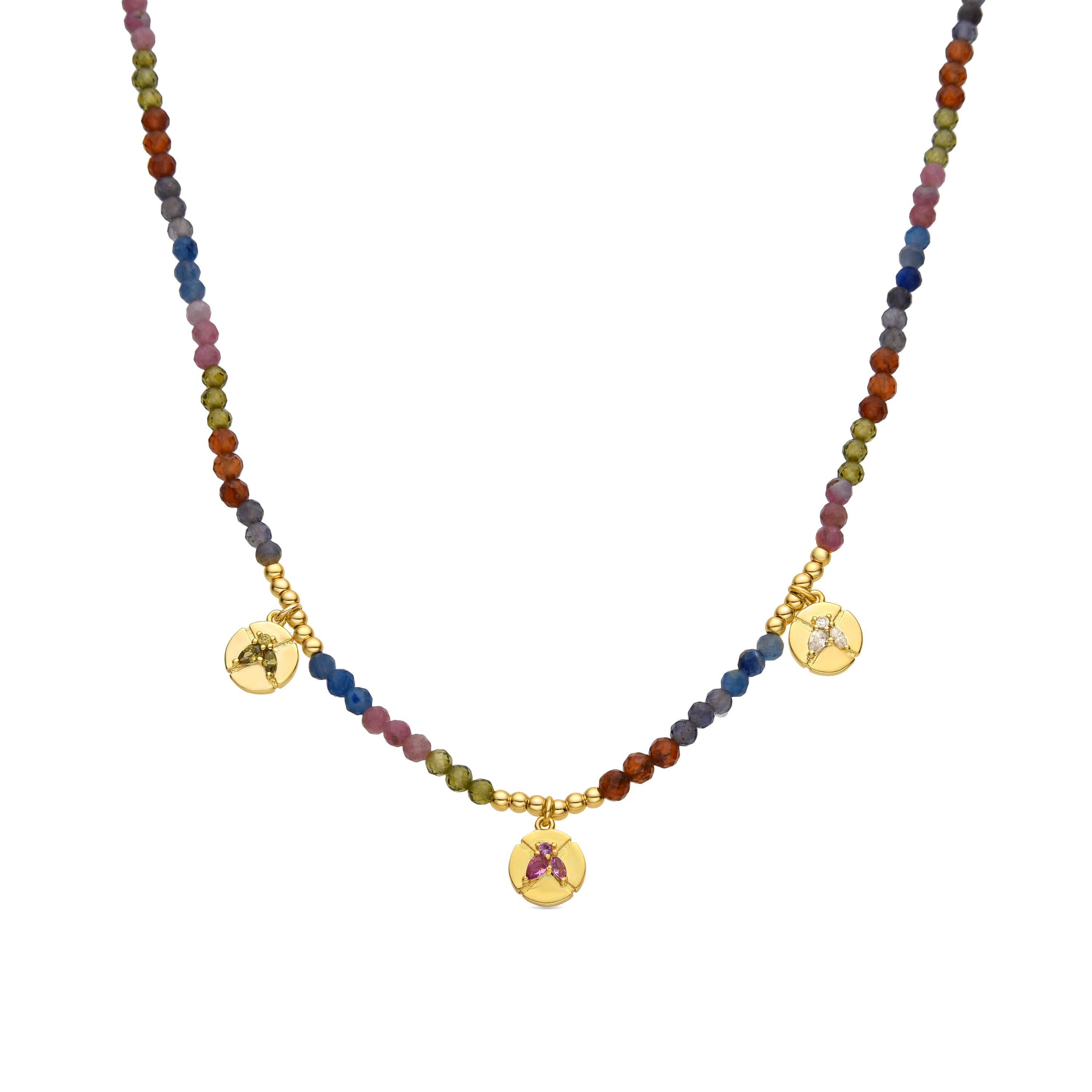 925 Sterling Silver and Multicolor Crystal Necklace with 18k Gold Finish - Ufore