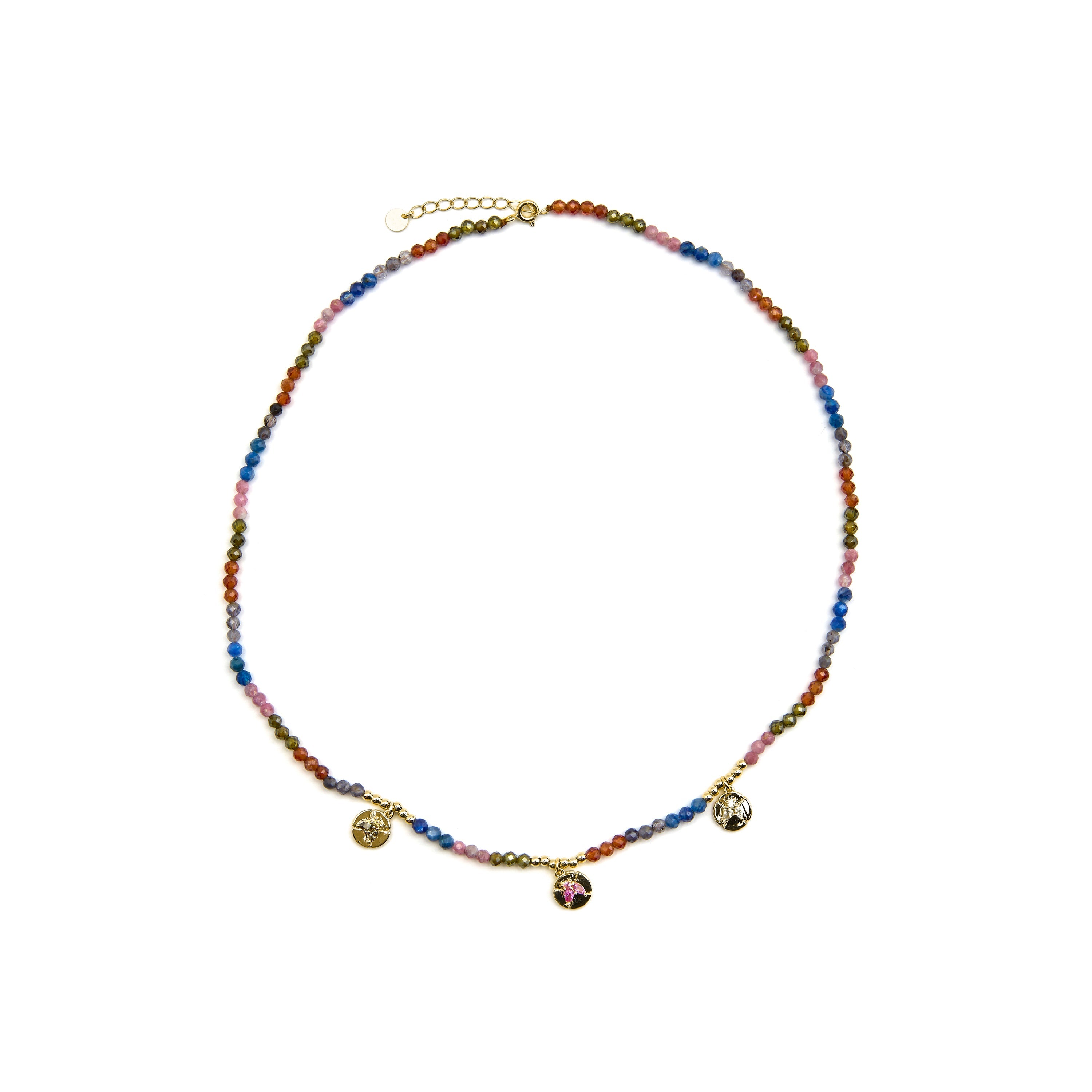 Colar de Prata 925 com Cristal Multicolorido e banho de ouro 18k - Ufore