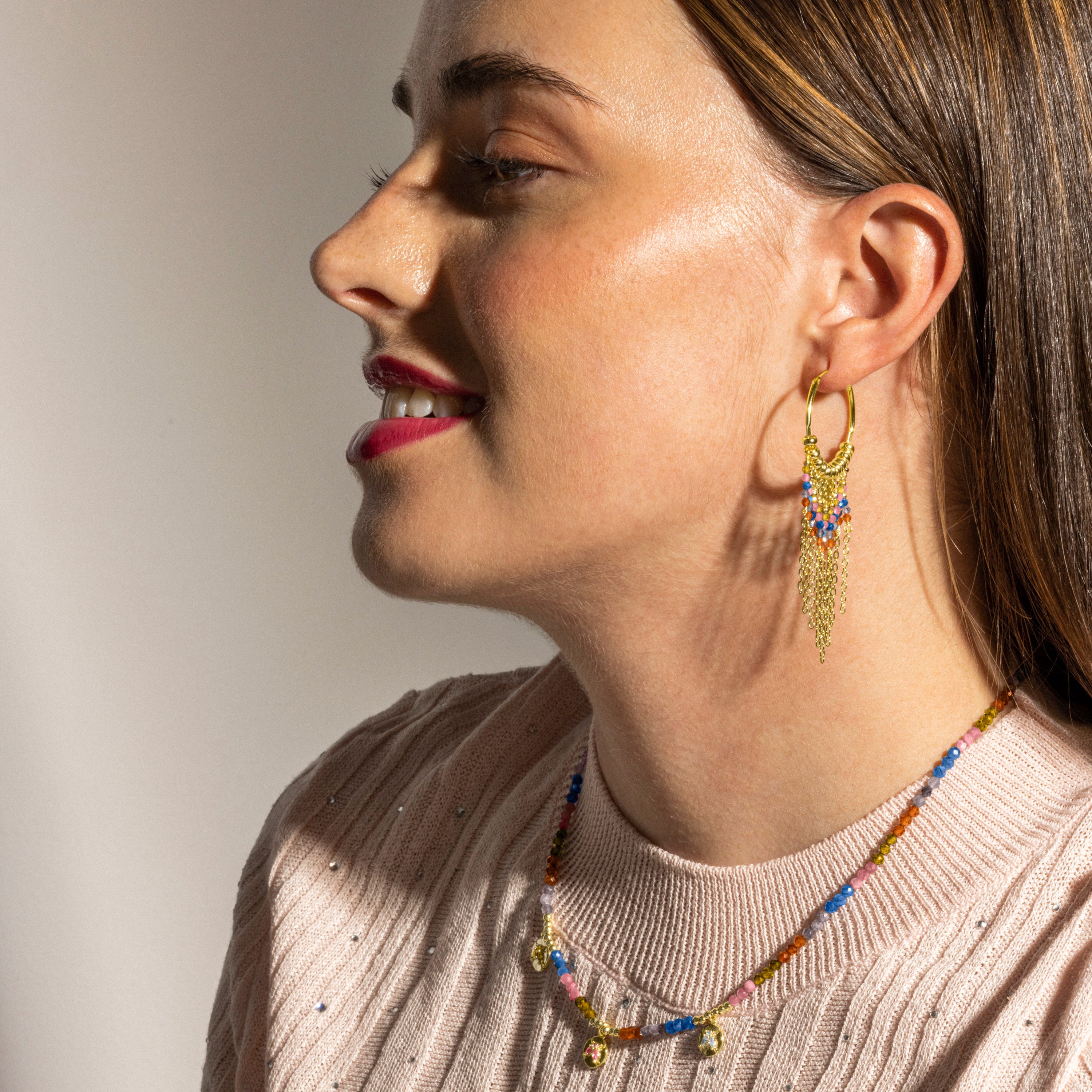 Colar de Prata 925 com Cristal Multicolorido e banho de ouro 18k - Ufore