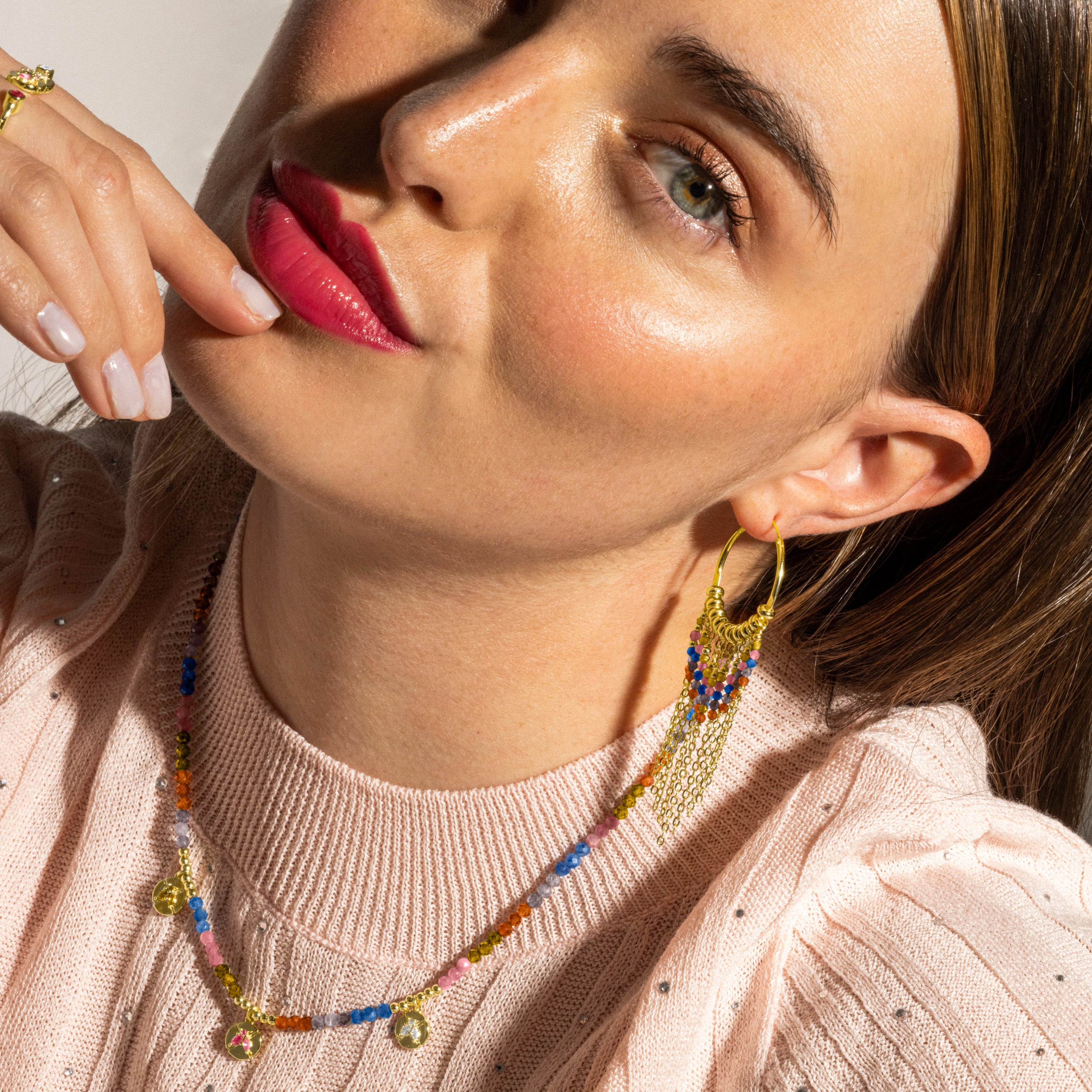 Colar de Prata 925 com Cristal Multicolorido e banho de ouro 18k - Ufore