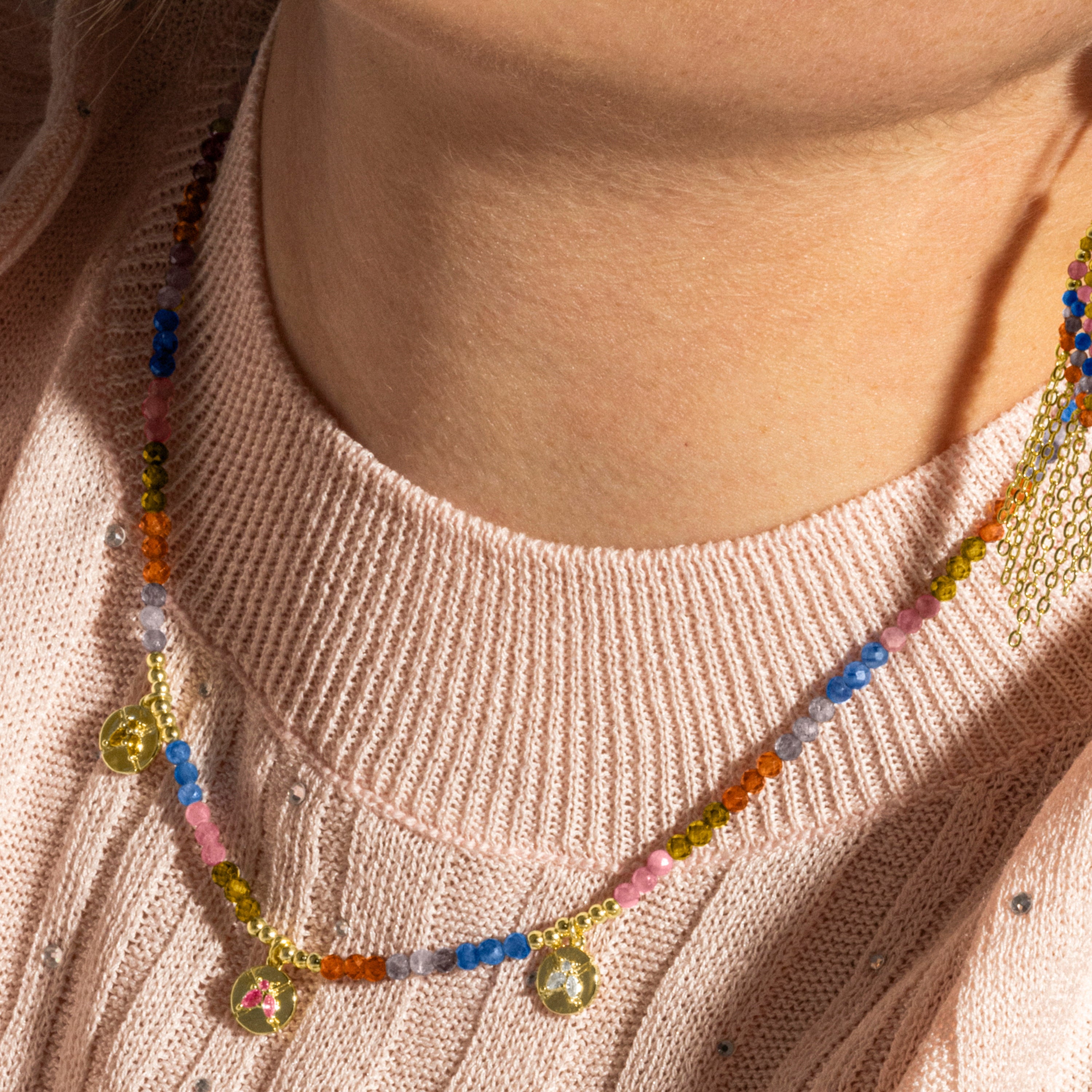 Colar de Prata 925 com Cristal Multicolorido e banho de ouro 18k - Ufore