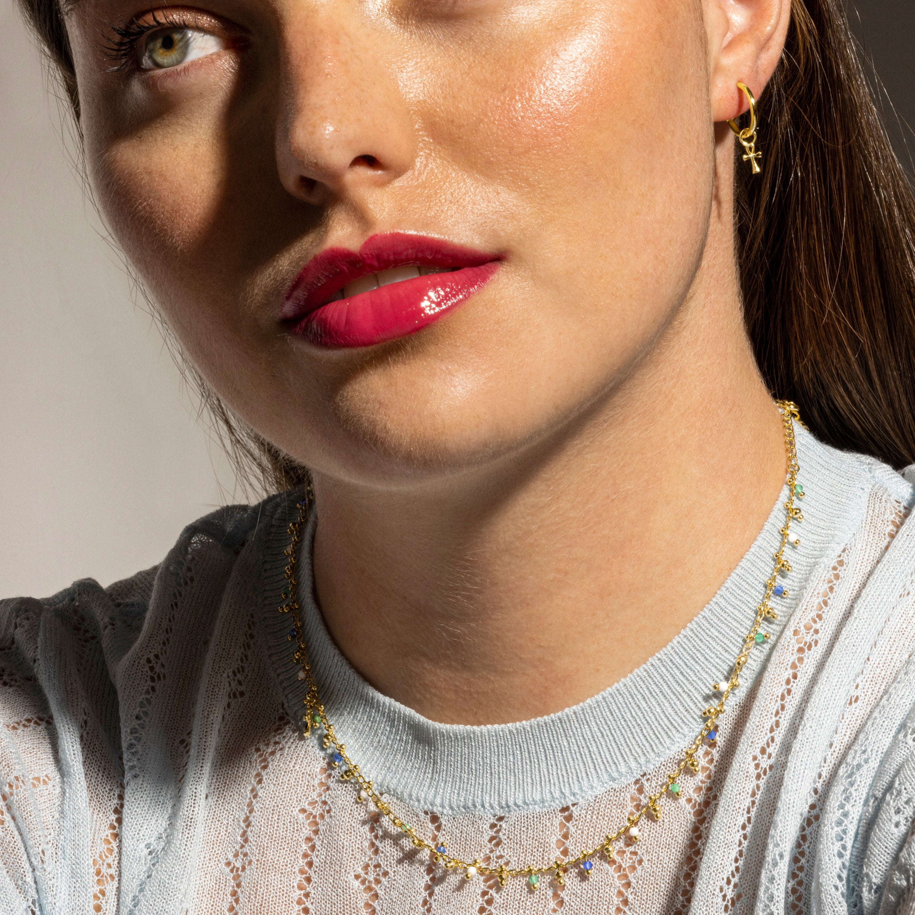 925 Sterling Silver and Multicolor Crystal Necklace with 18k Gold Finish - Kalau