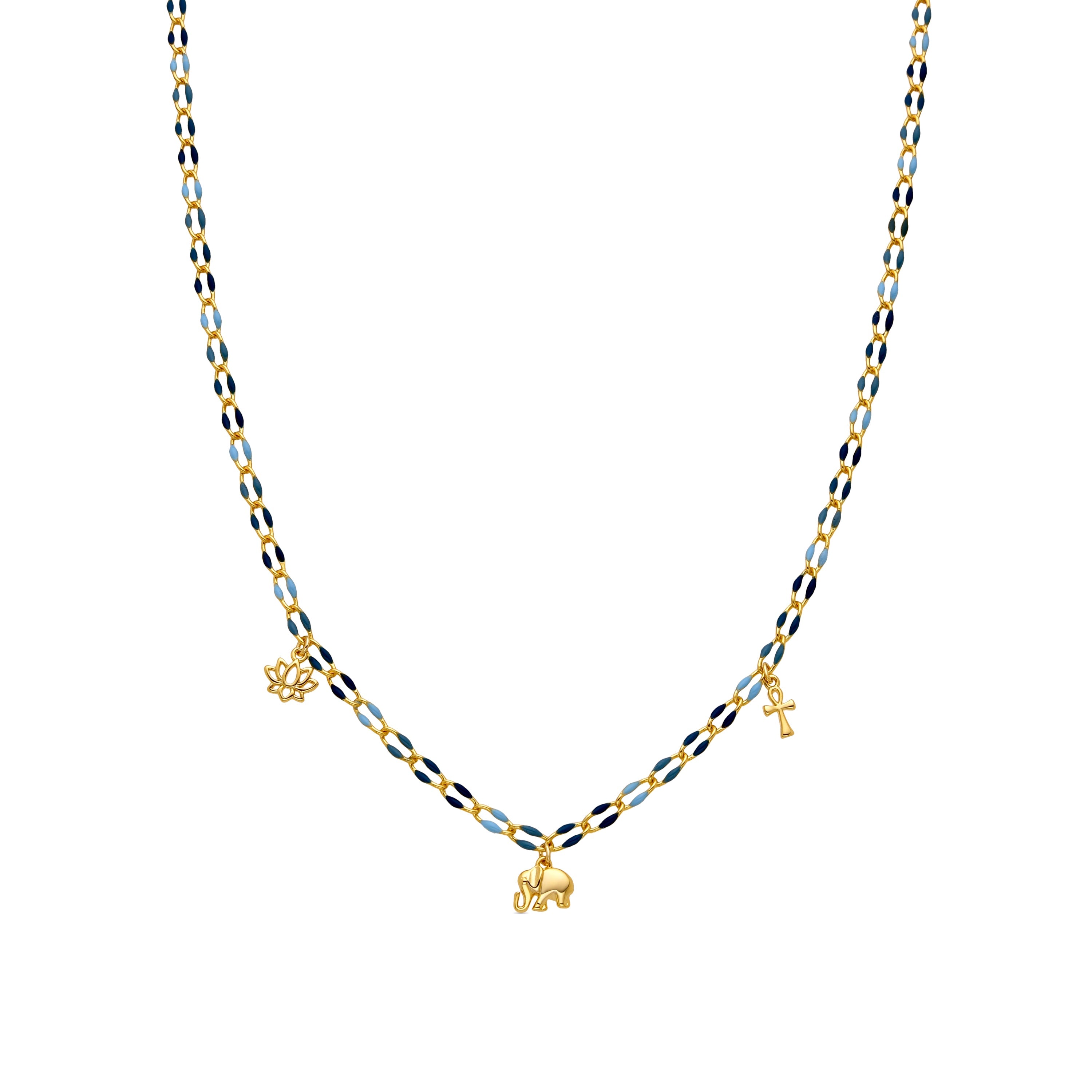 925 Sterling Silver and Blue Lacquer Necklace with 18k Gold Finish - Shione