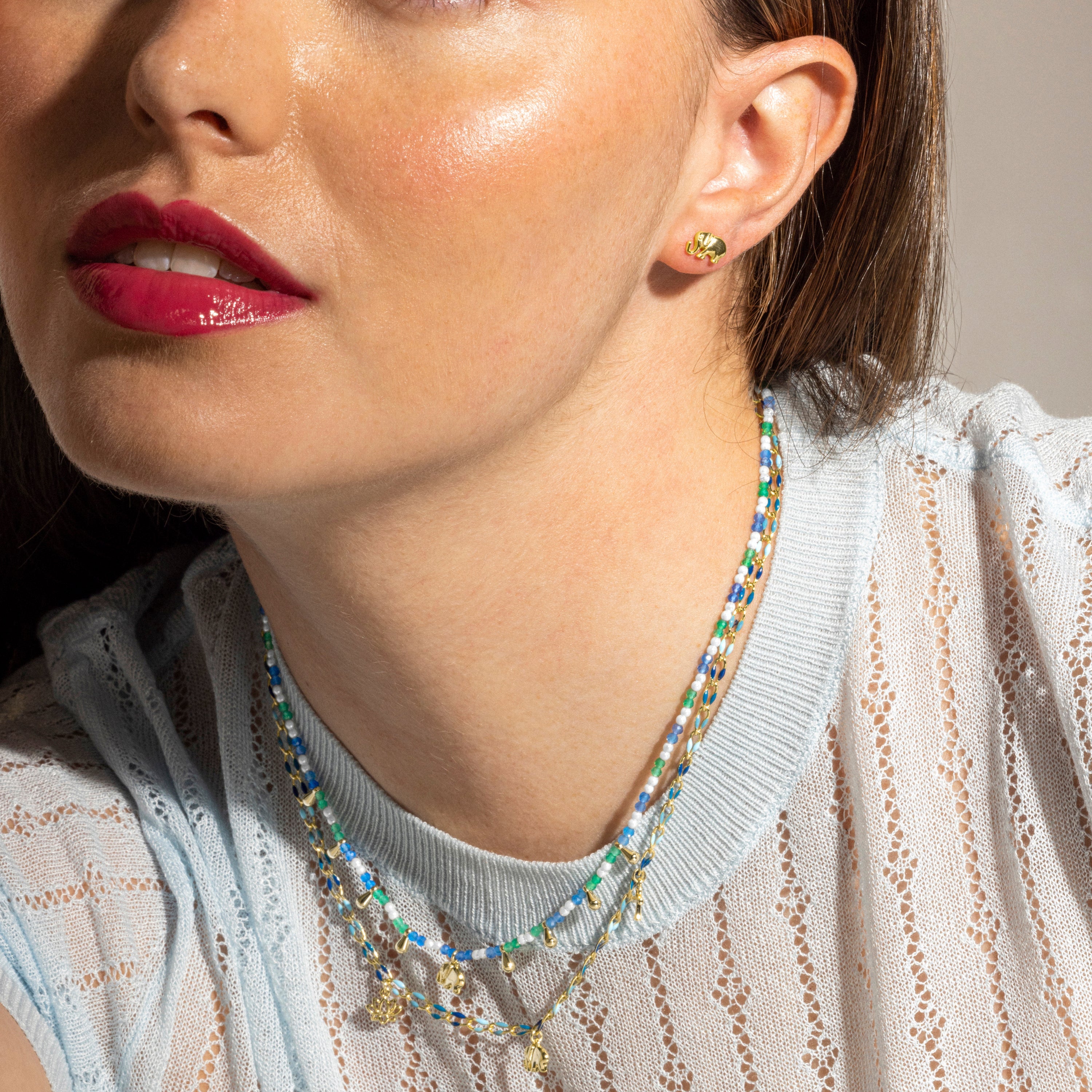 925 Sterling Silver and Blue Lacquer Necklace with 18k Gold Finish - Shione