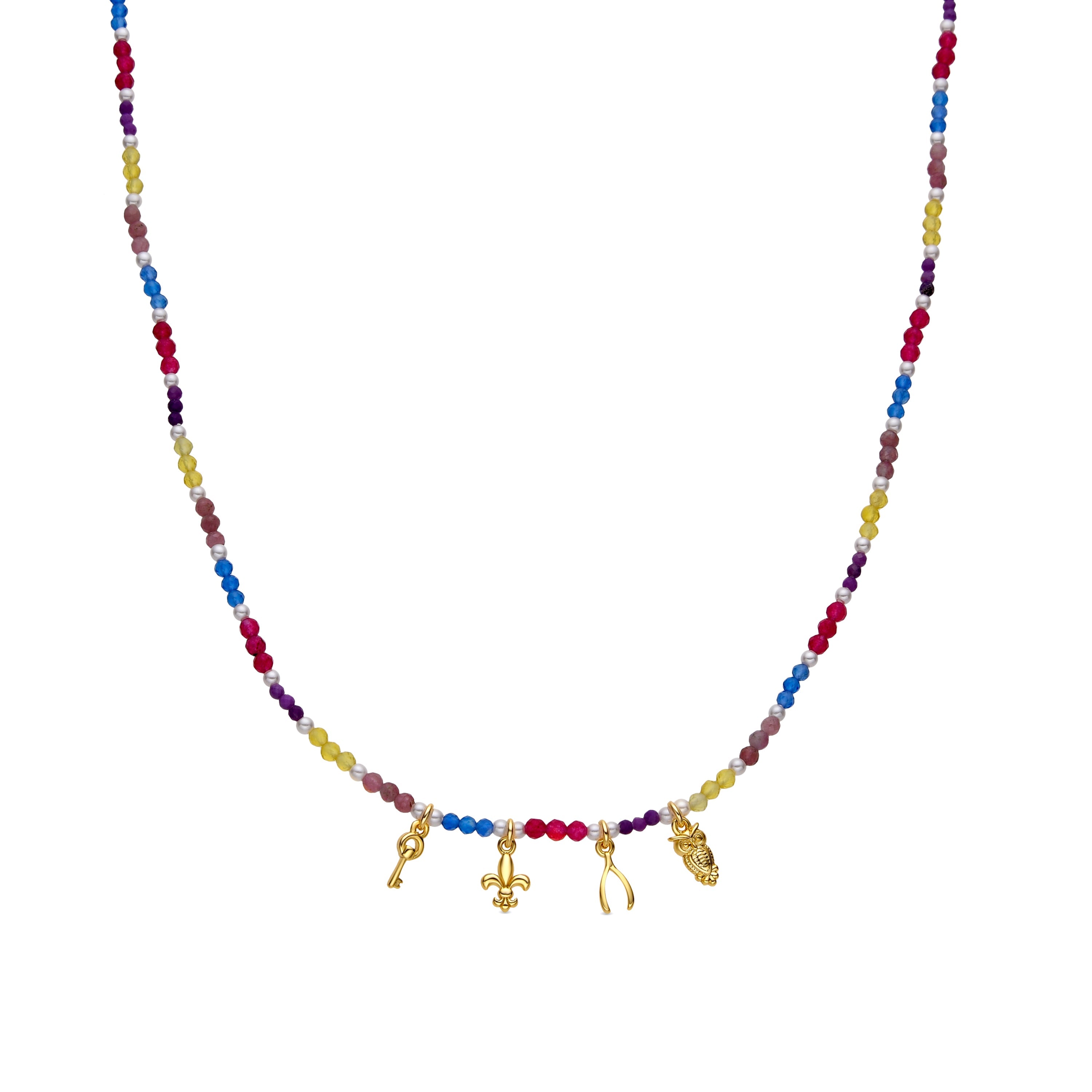 925 Sterling Silver and Multicolor Crystal Necklace with 18k Gold Finish - Busde