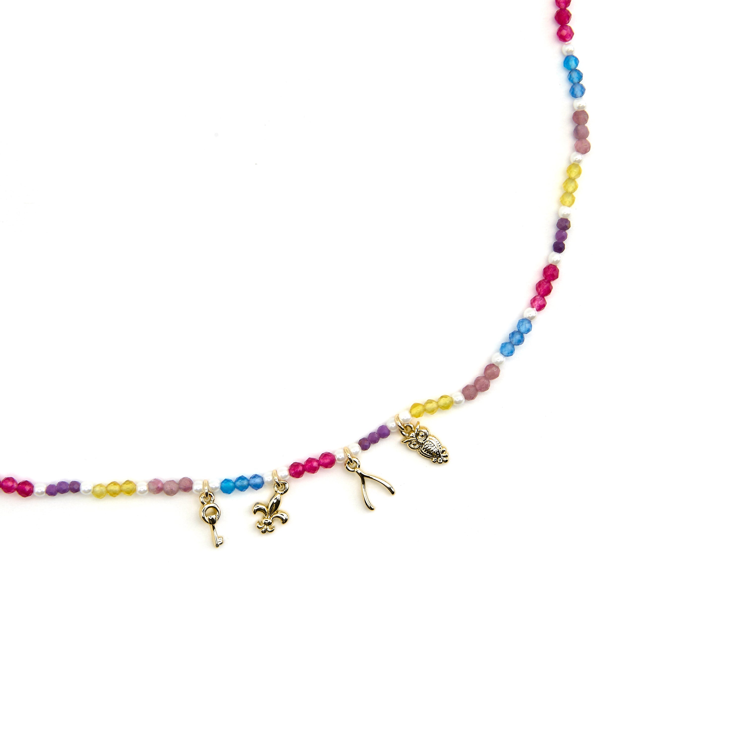 Collar de Plata de Ley 925 y Cristal Multicolor acabado oro 18k - Busde
