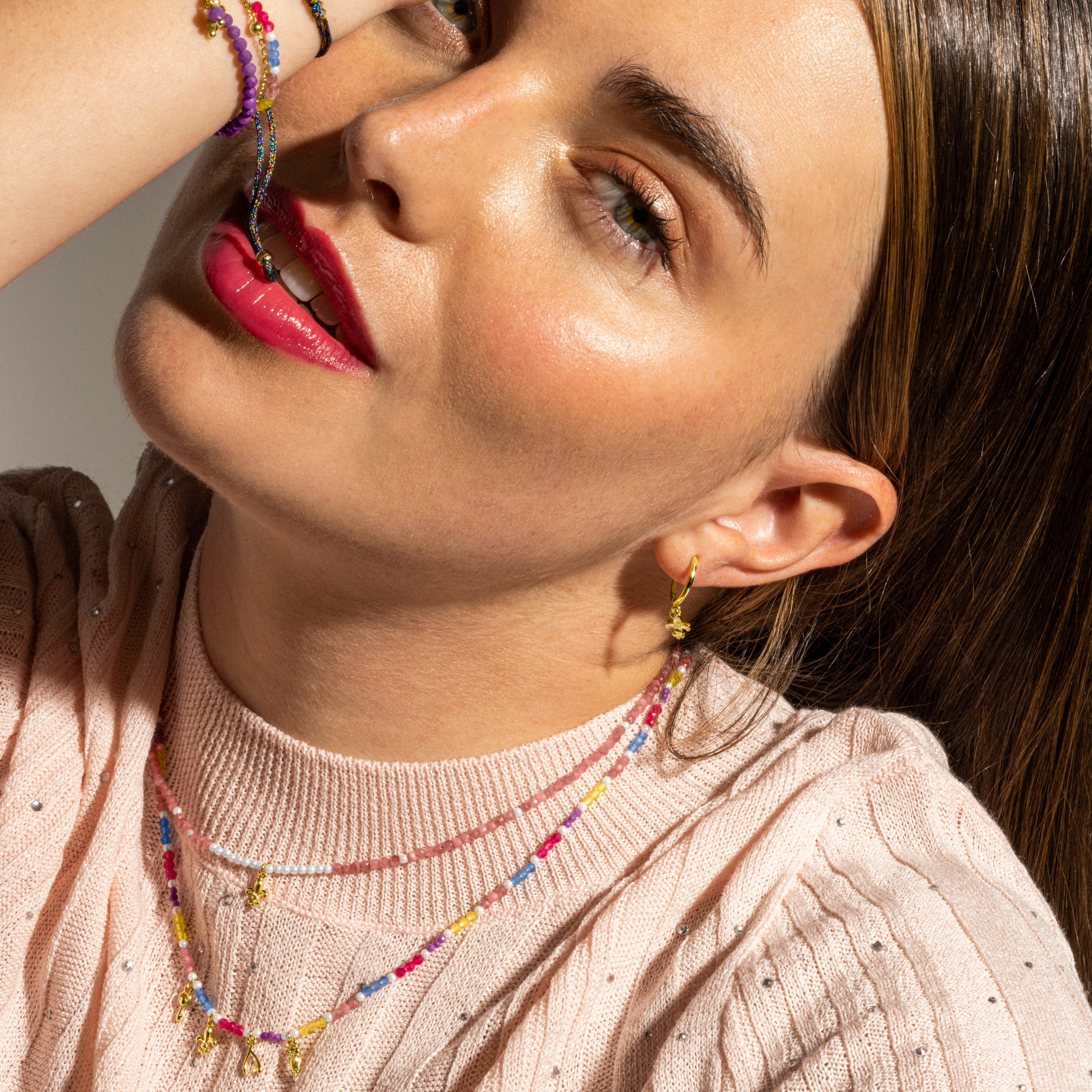 925 Sterling Silver and Multicolor Crystal Necklace with 18k Gold Finish - Busde