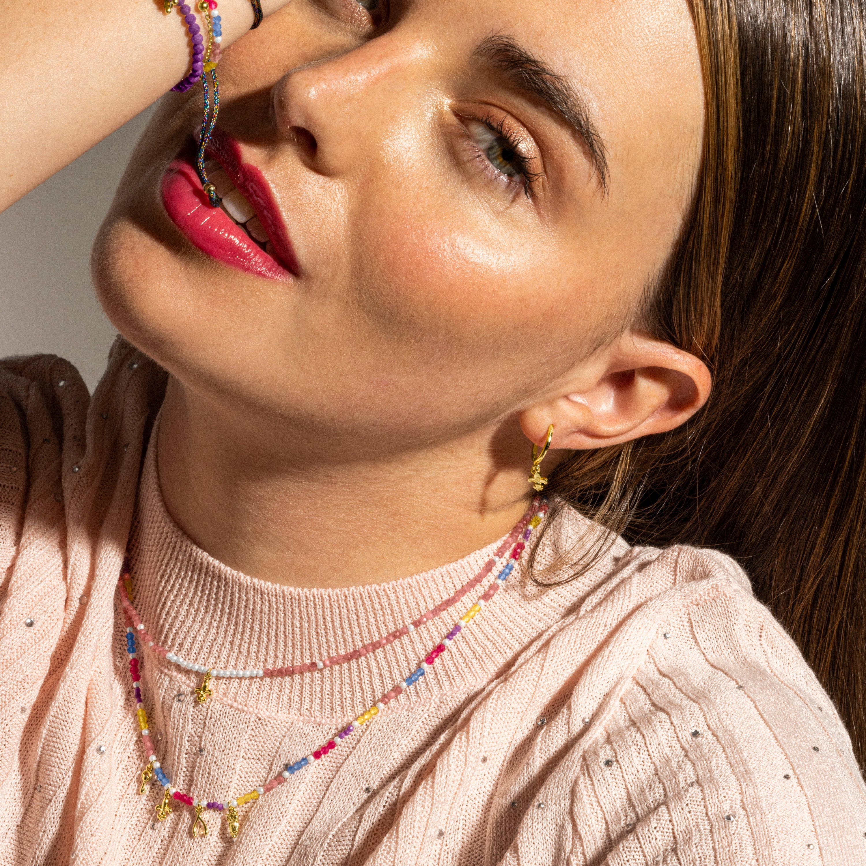 925 Sterling Silver and Pink Crystal Necklace with 18k Gold Finish - Atlo