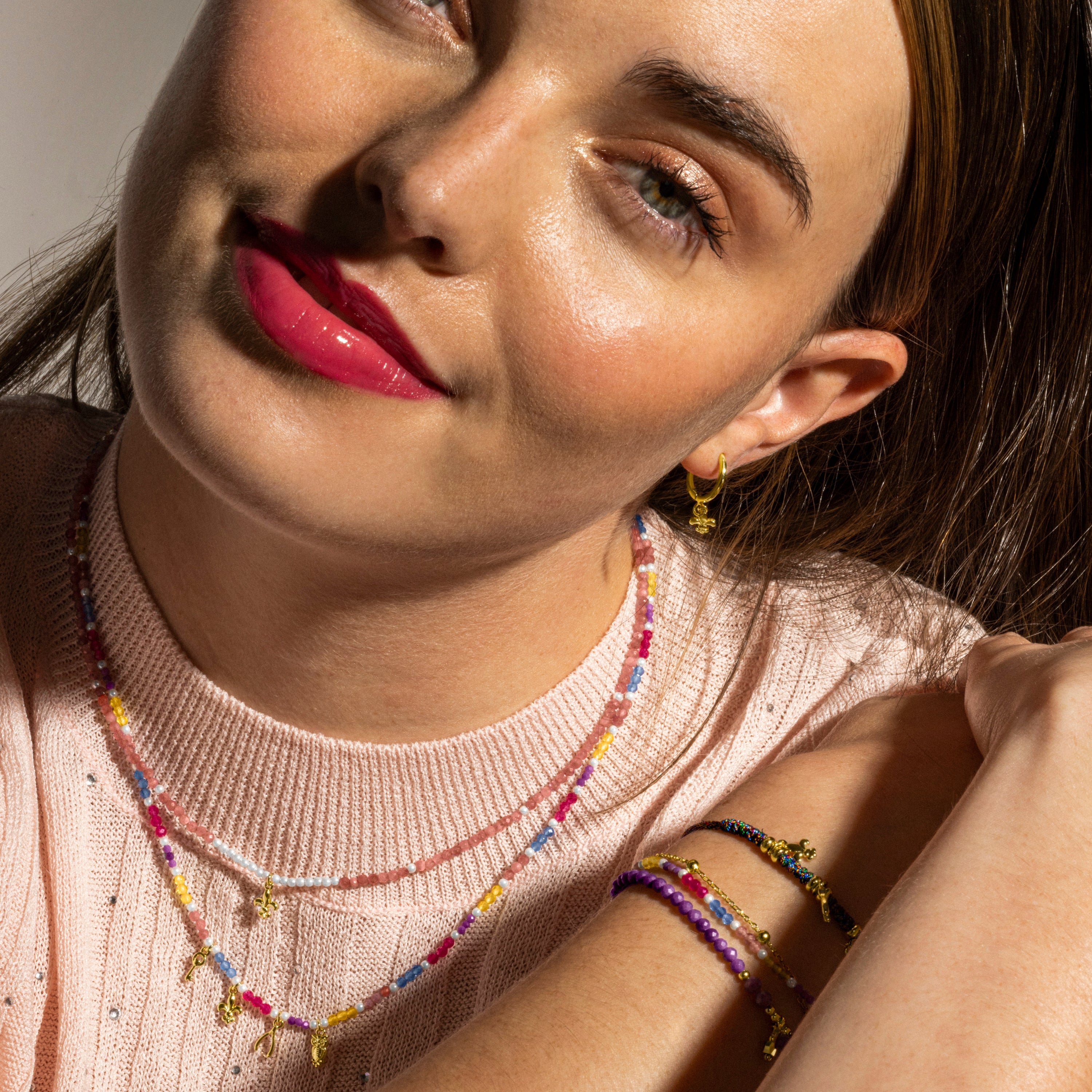 925 Sterling Silver and Pink Crystal Necklace with 18k Gold Finish - Atlo