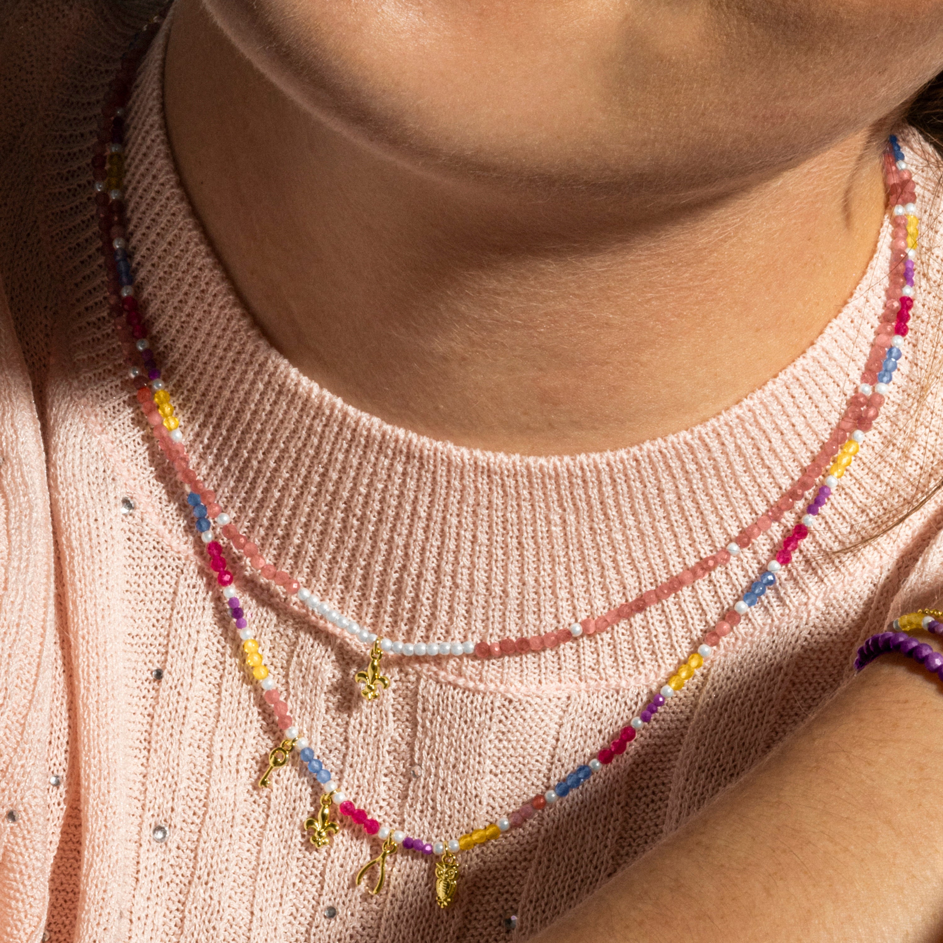 925 Sterling Silver and Pink Crystal Necklace with 18k Gold Finish - Atlo