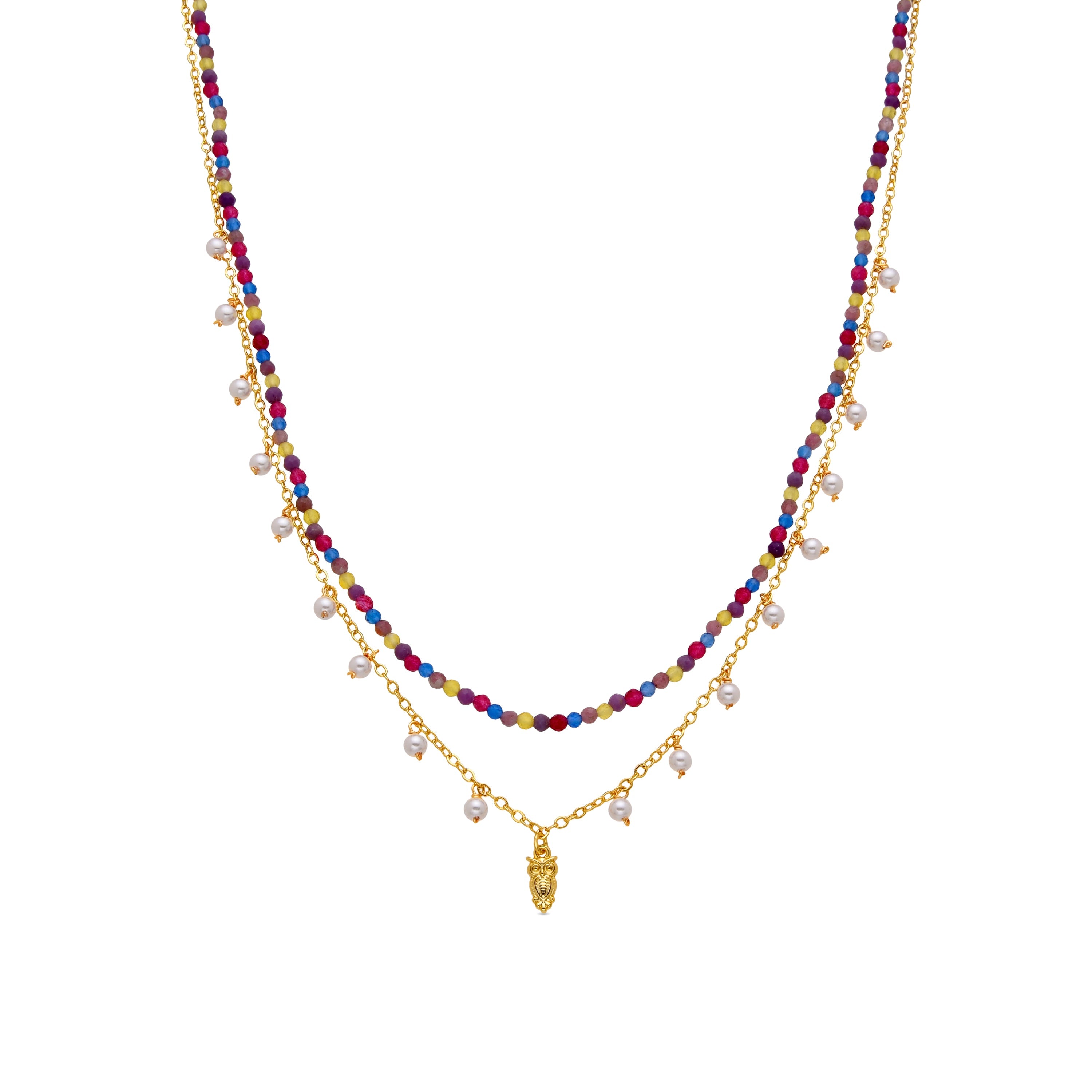 925 Sterling Silver and Multicolor Crystal Necklace with 18k Gold Finish - Niarz