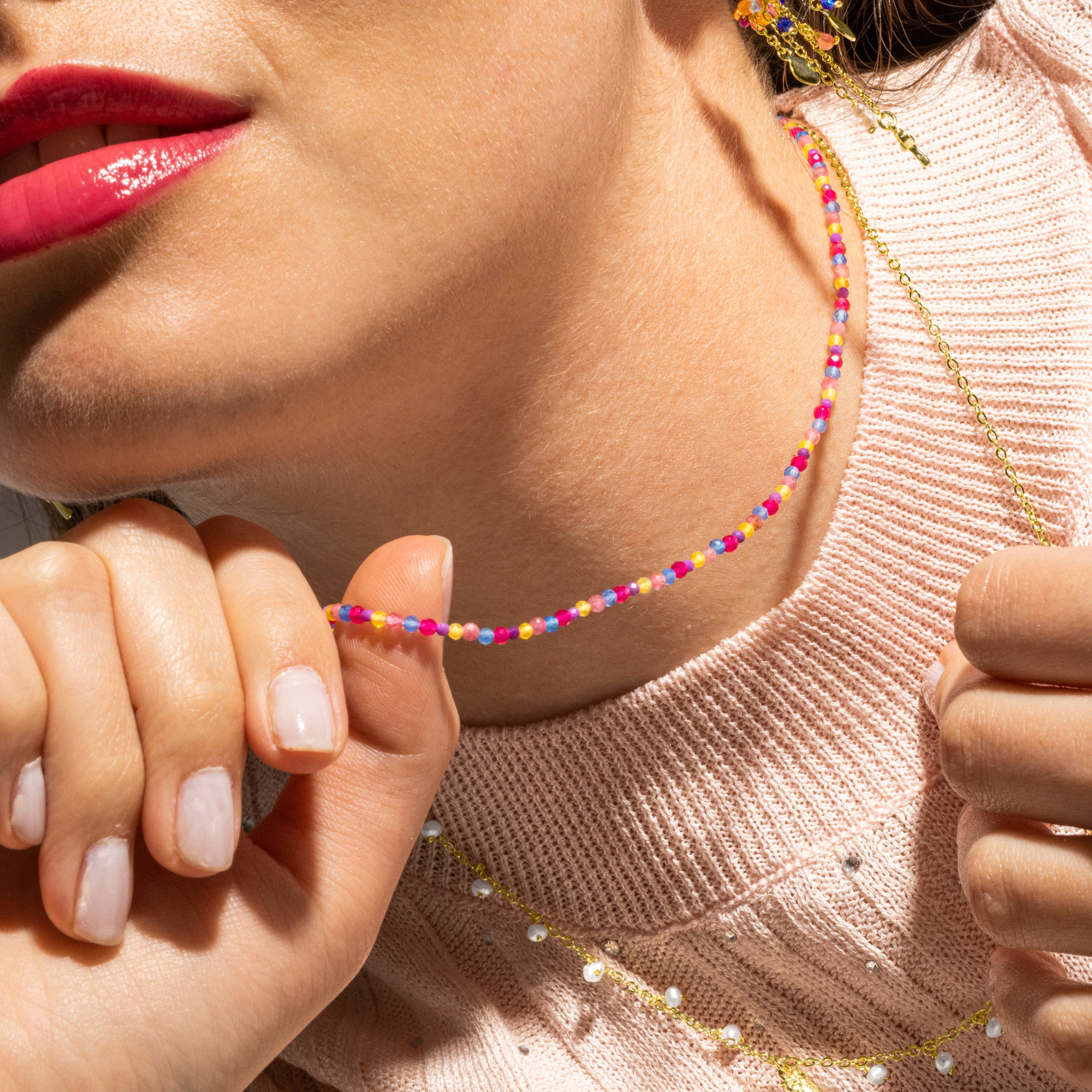 Colar em Prata 925 e Cristal Multicolorido com acabamento em ouro 18k - Niarz