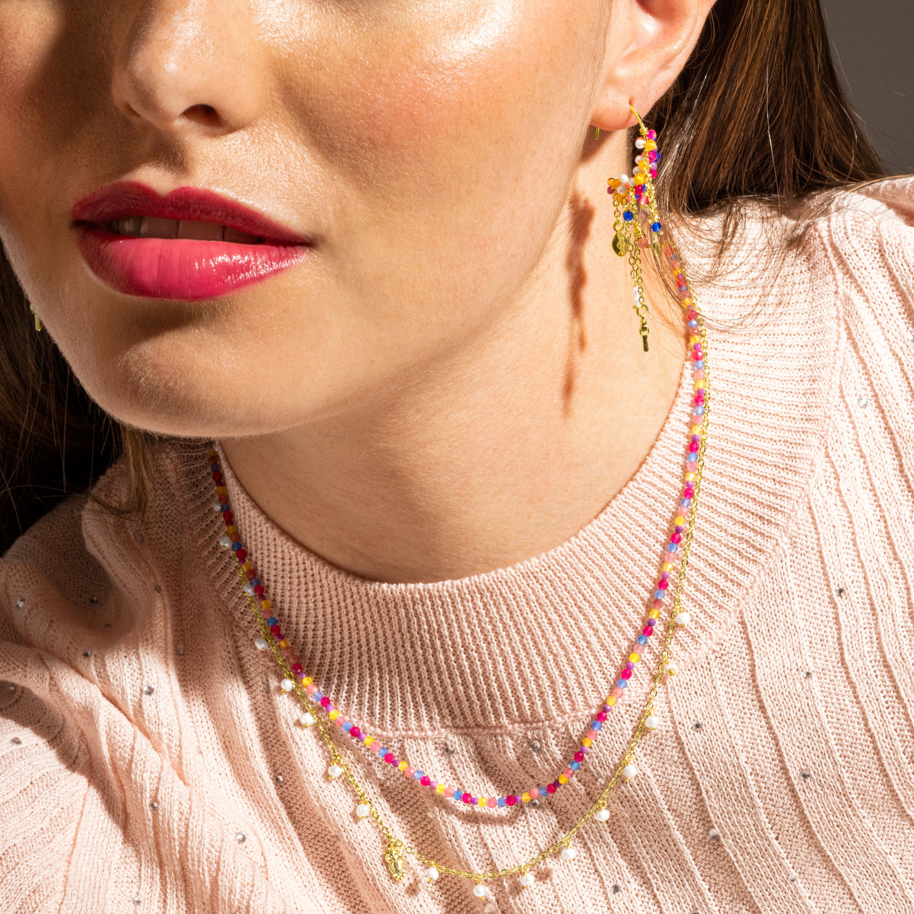 925 Sterling Silver and Multicolor Crystal Necklace with 18k Gold Finish - Niarz