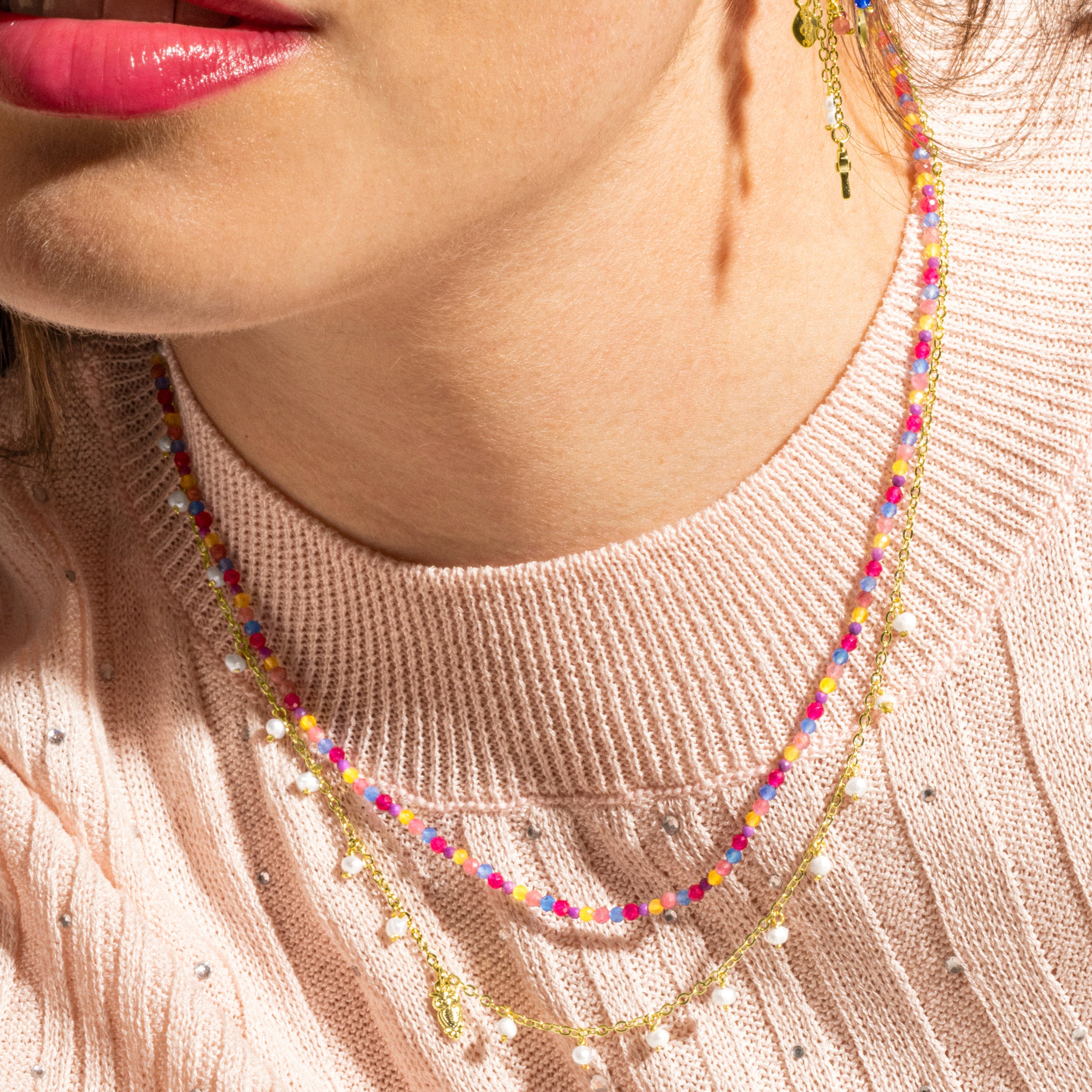 Colar em Prata 925 e Cristal Multicolorido com acabamento em ouro 18k - Niarz