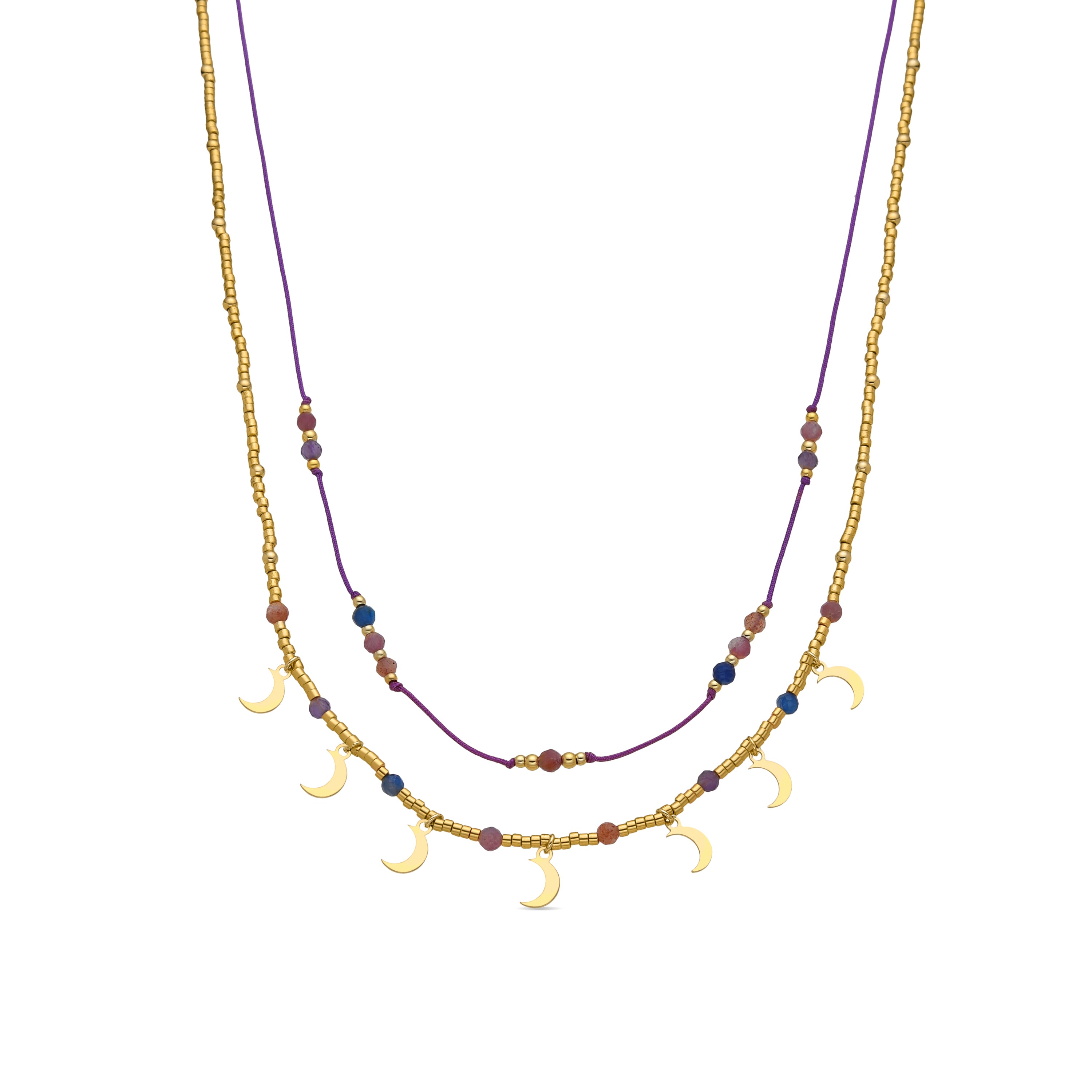 925 Sterling Silver and Multicolor Crystal Necklace with 18k Gold Finish - Kapac