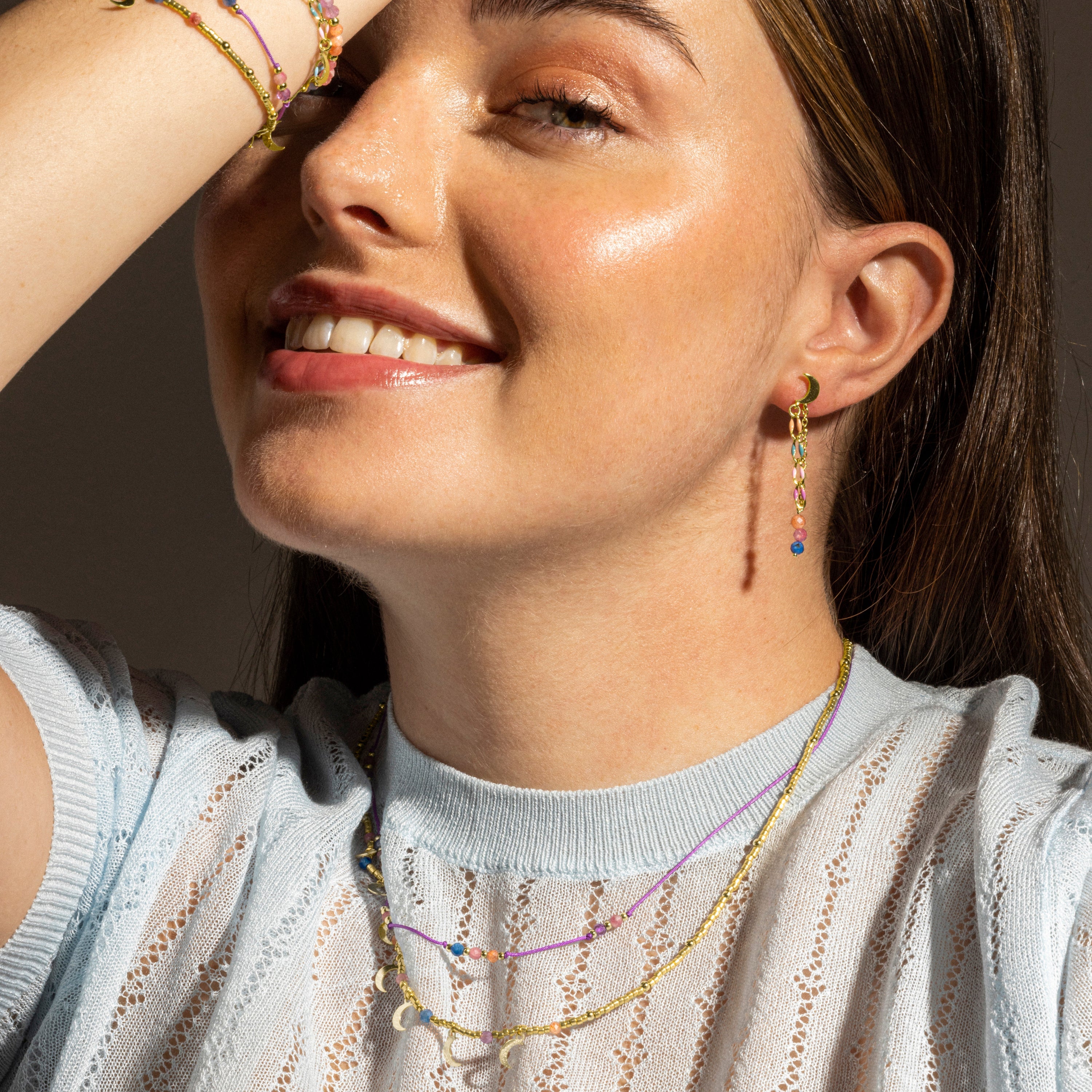 925 Sterling Silver and Multicolor Crystal Necklace with 18k Gold Finish - Kapac
