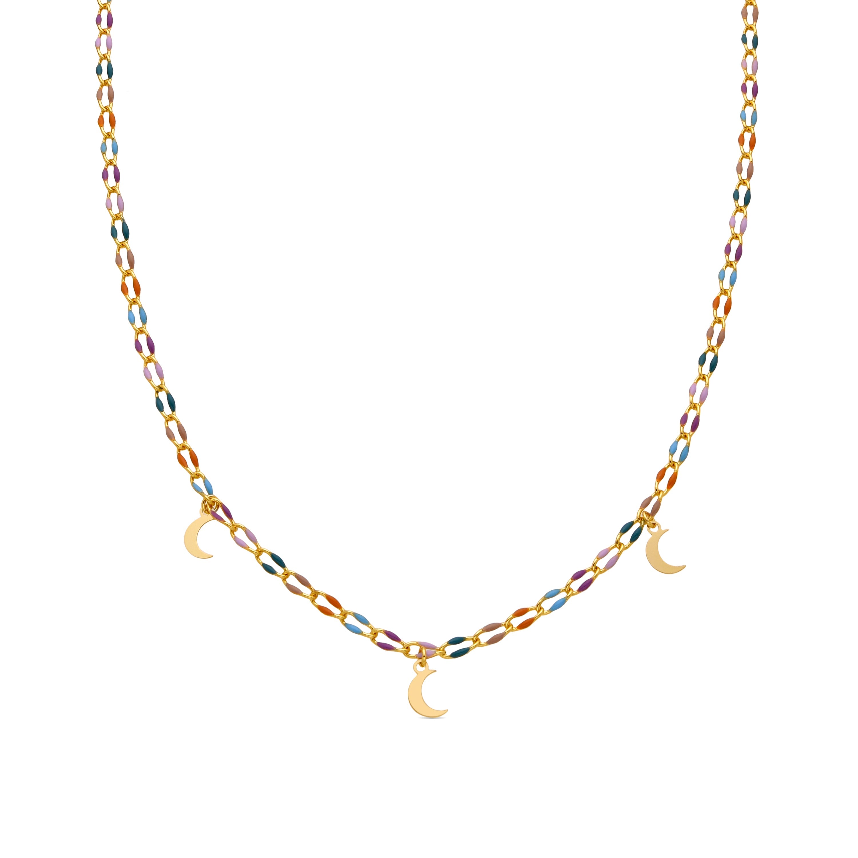 925 Sterling Silver and Multicolor Lacquer Necklace with 18k Gold Finish - Liesi