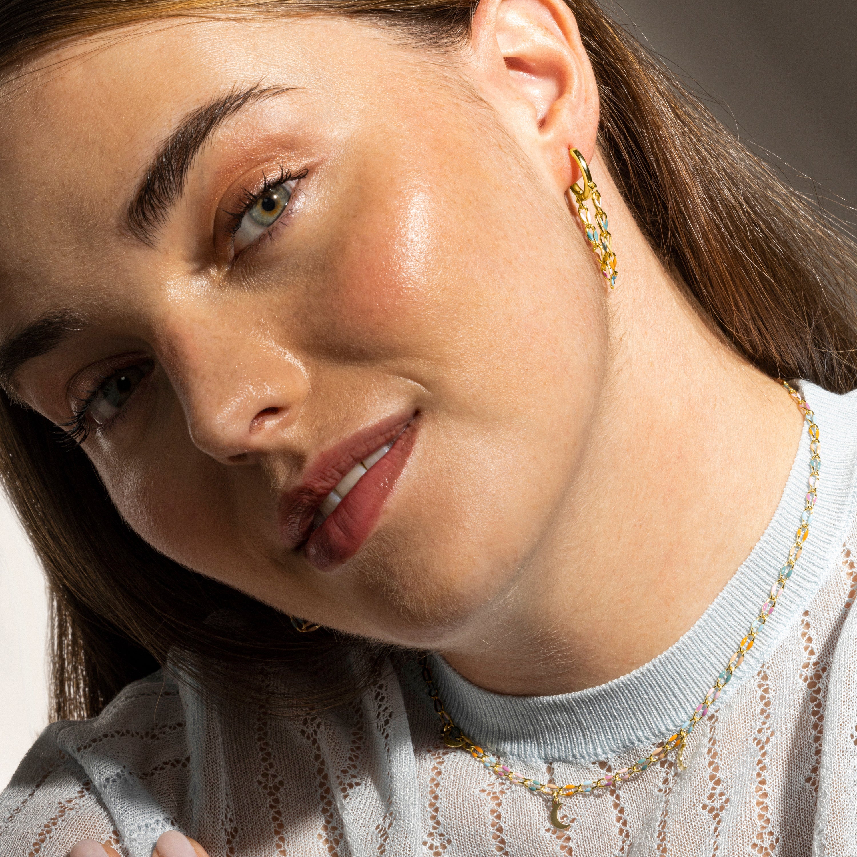 925 Sterling Silver and Multicolor Lacquer Necklace with 18k Gold Finish - Liesi