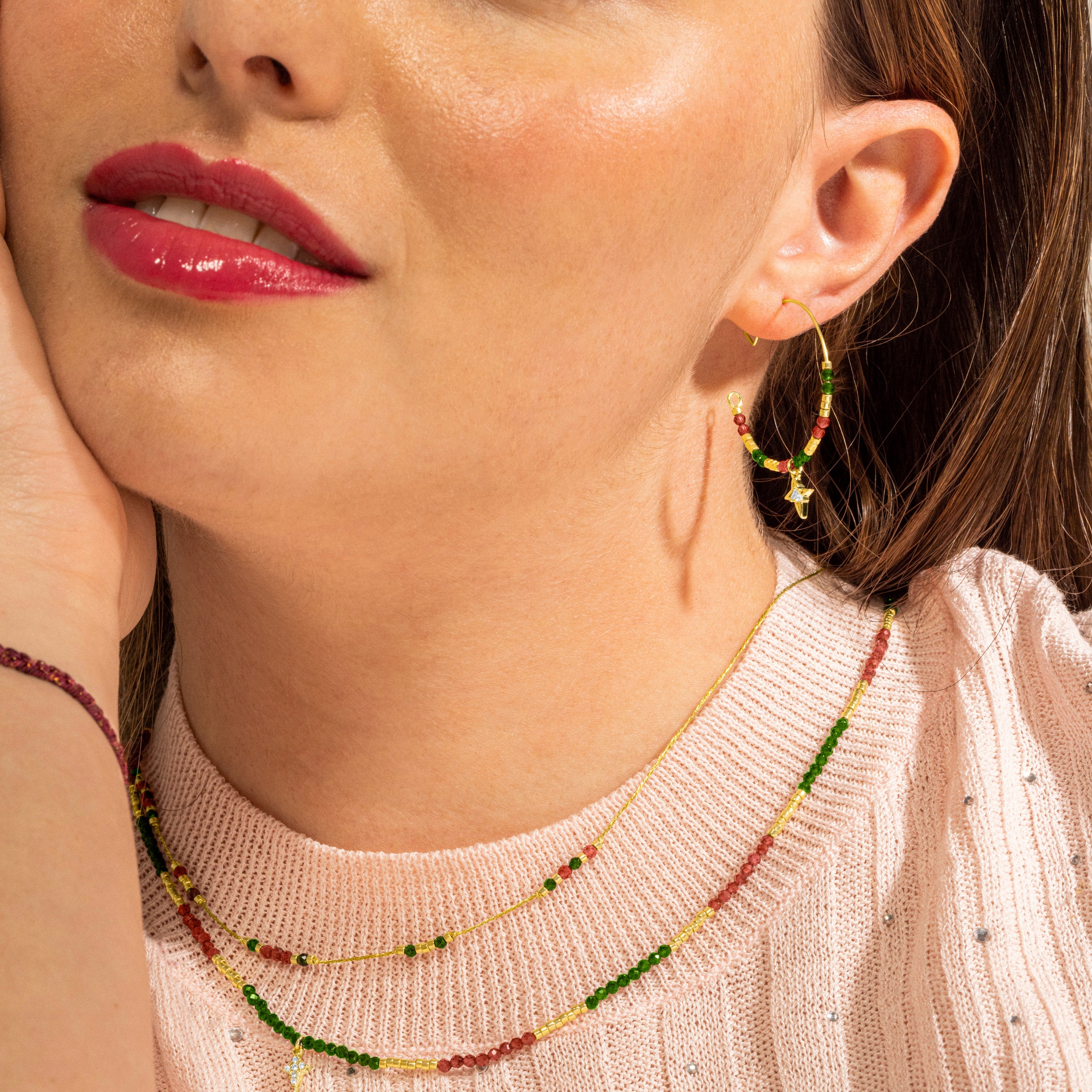 925 Sterling Silver and Brilliant Zirconia Necklace, 18k Gold Finish - Holis