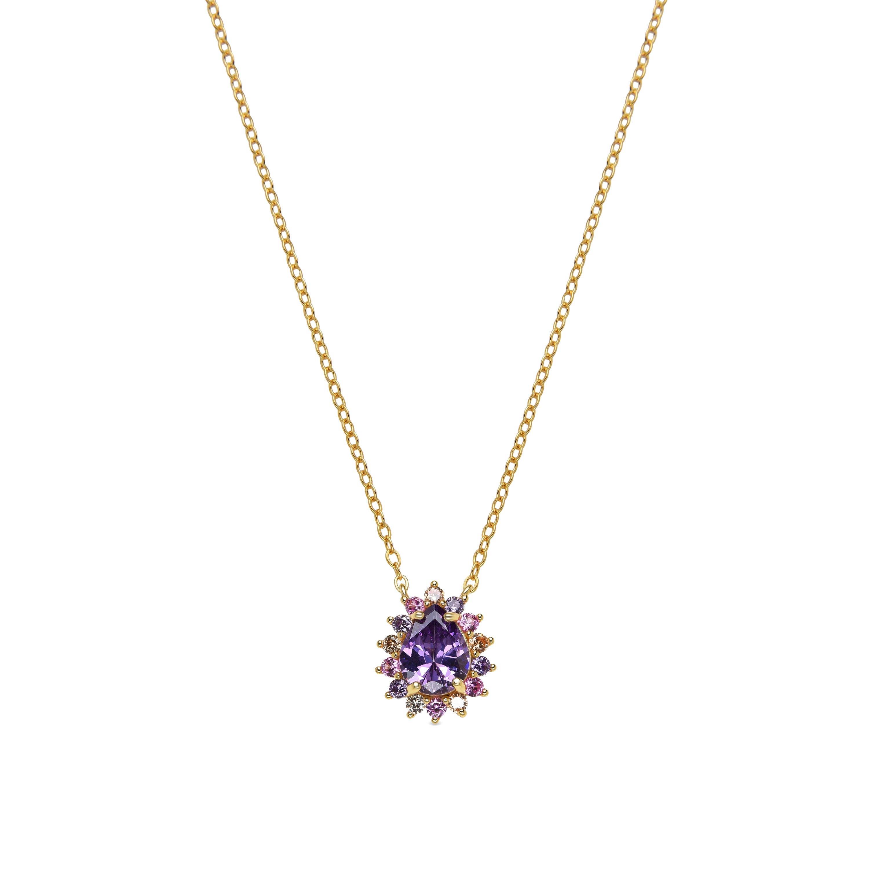 925 Sterling Silver and Multicolor Zirconia Necklace with 18k Gold Finish - Otli
