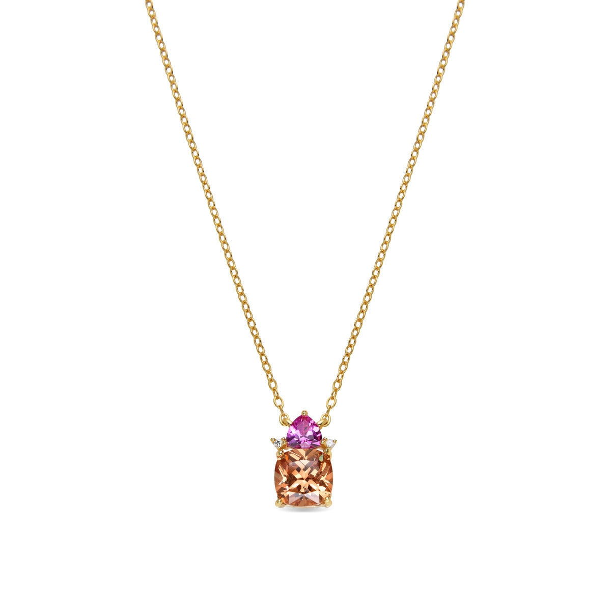 925 Sterling Silver and Multicolor Zirconia Necklace with 18k Gold Finish - Terbia