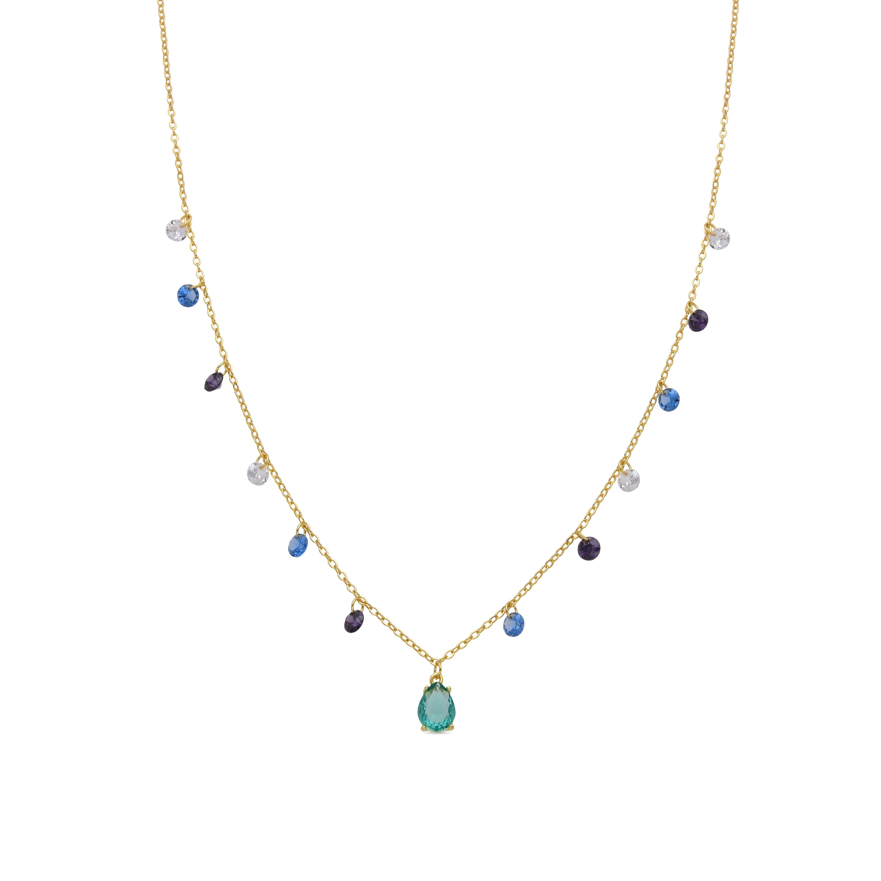 925 Sterling Silver and Multicolor Zirconia Necklace with 18k Gold Finish - Samaa