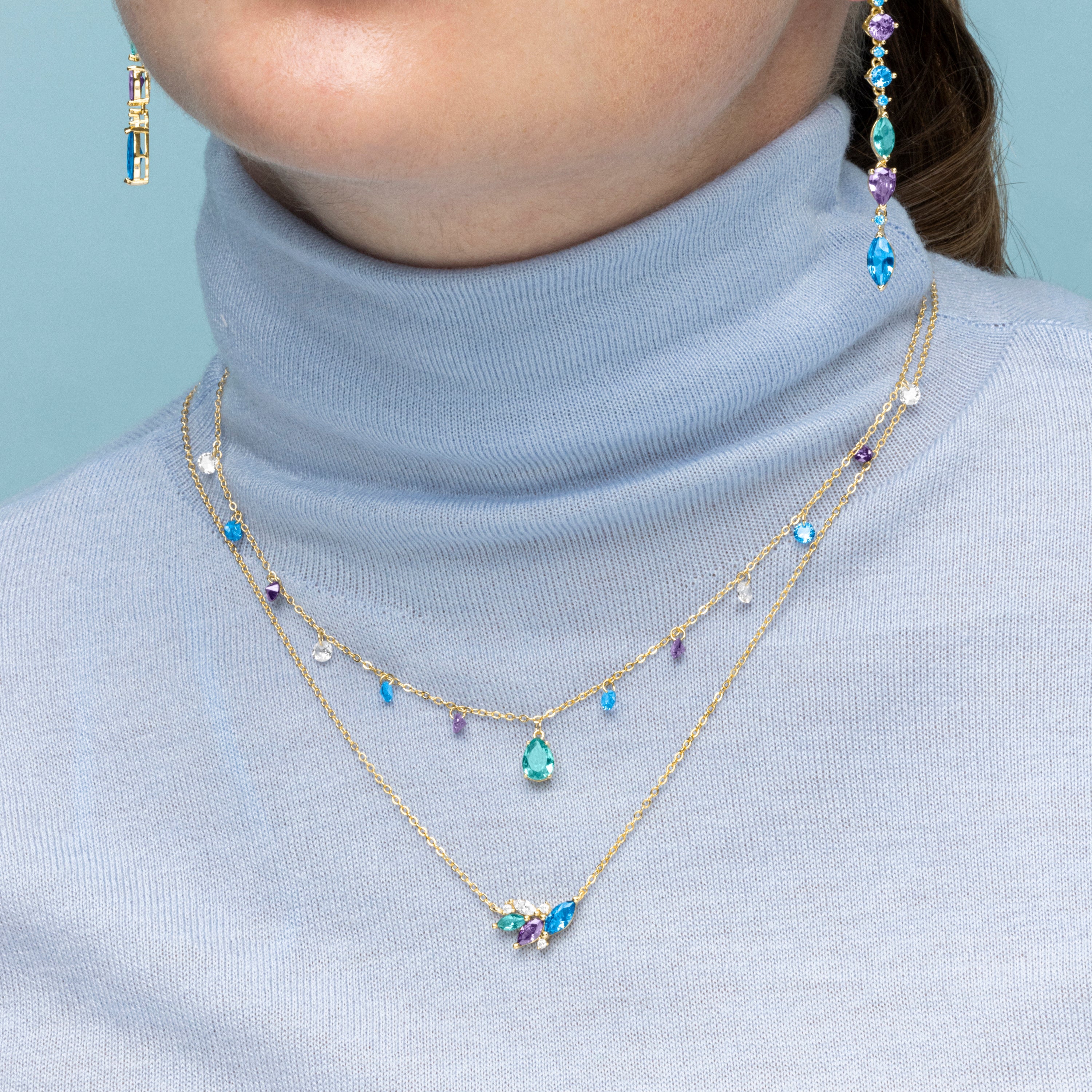 925 Sterling Silver and Multicolor Zirconia Necklace with 18k Gold Finish - Samaa