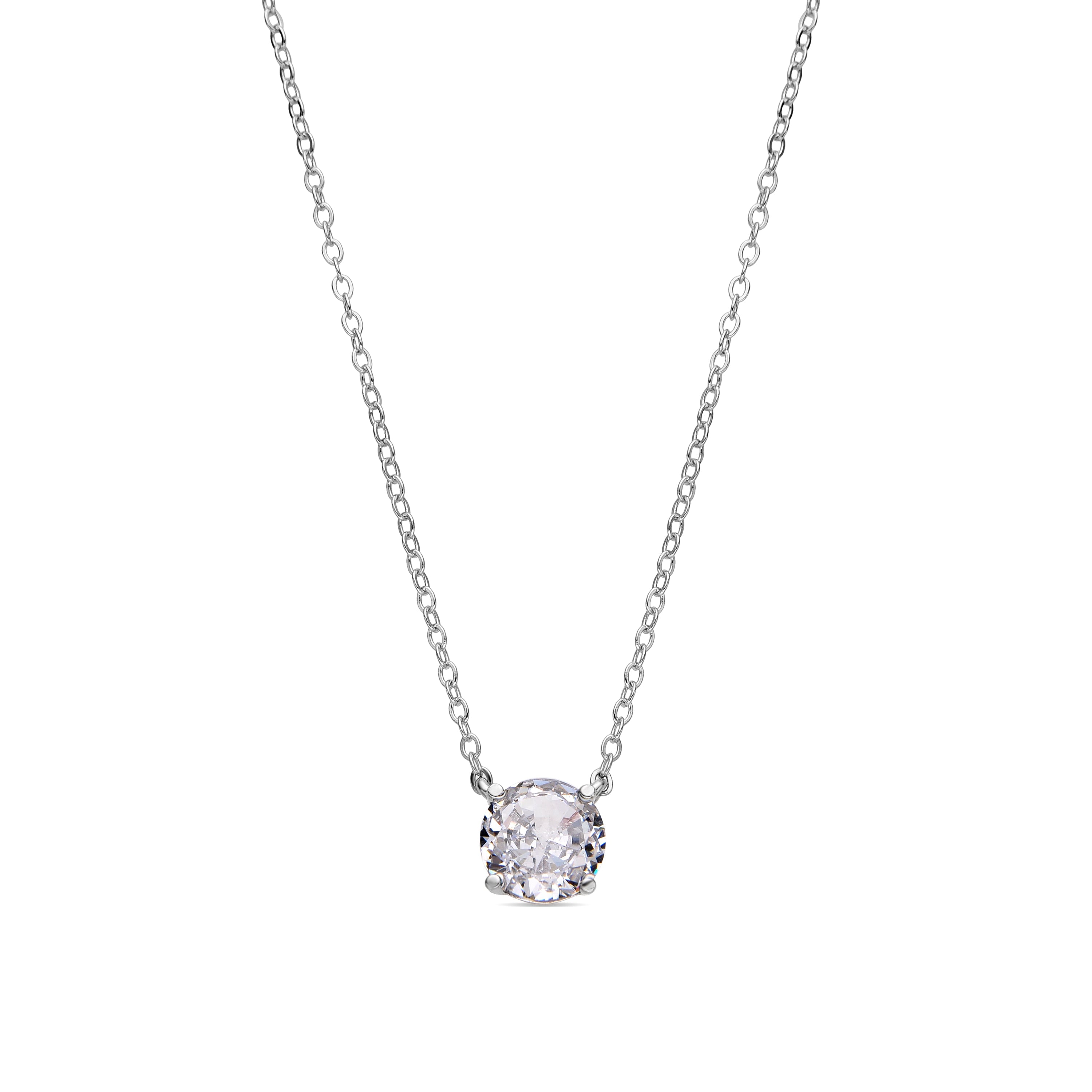 925 Sterling Silver and Brilliant Zirconia Necklace with Rhodium Finish - Baran