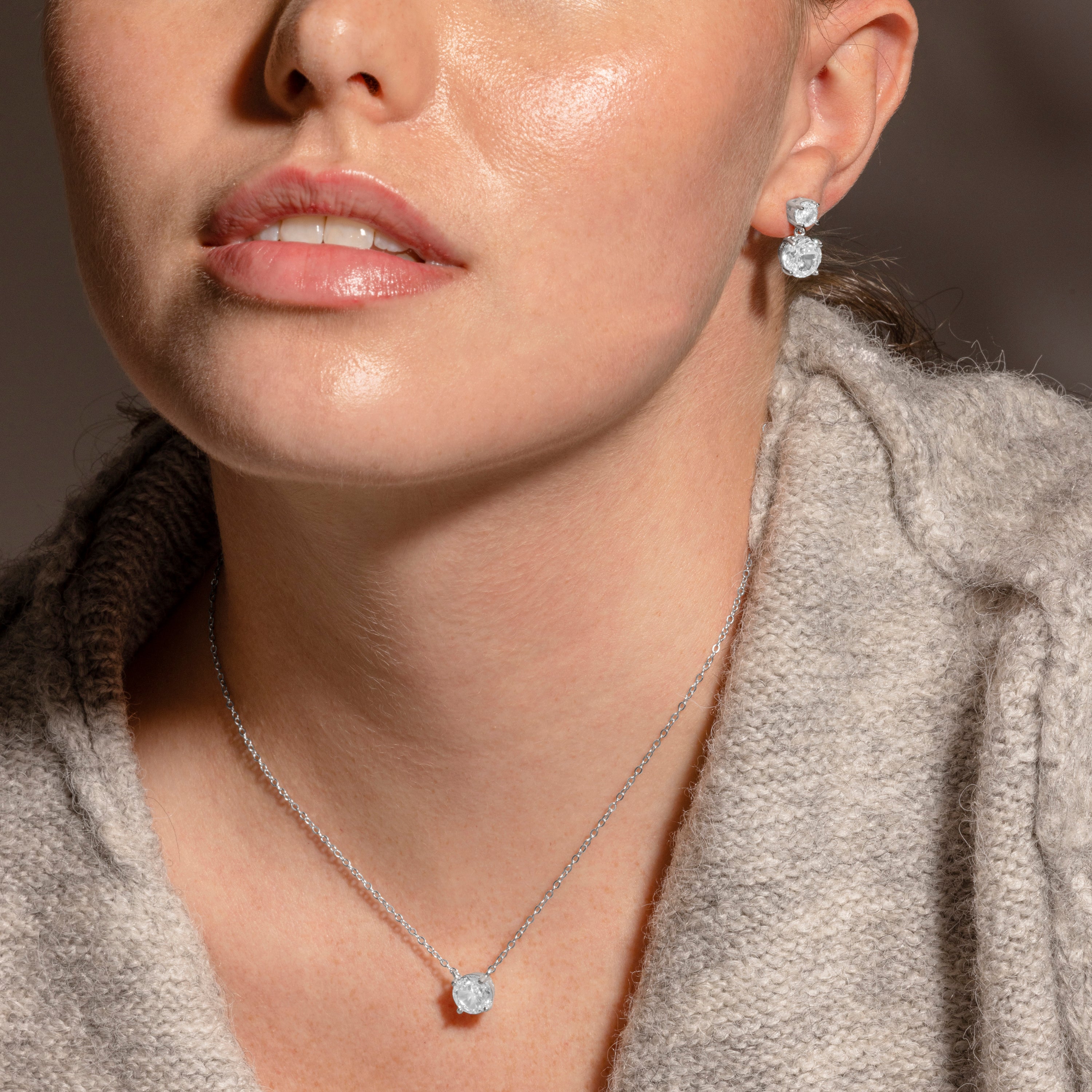 925 Sterling Silver and Brilliant Zirconia Necklace with Rhodium Finish - Baran