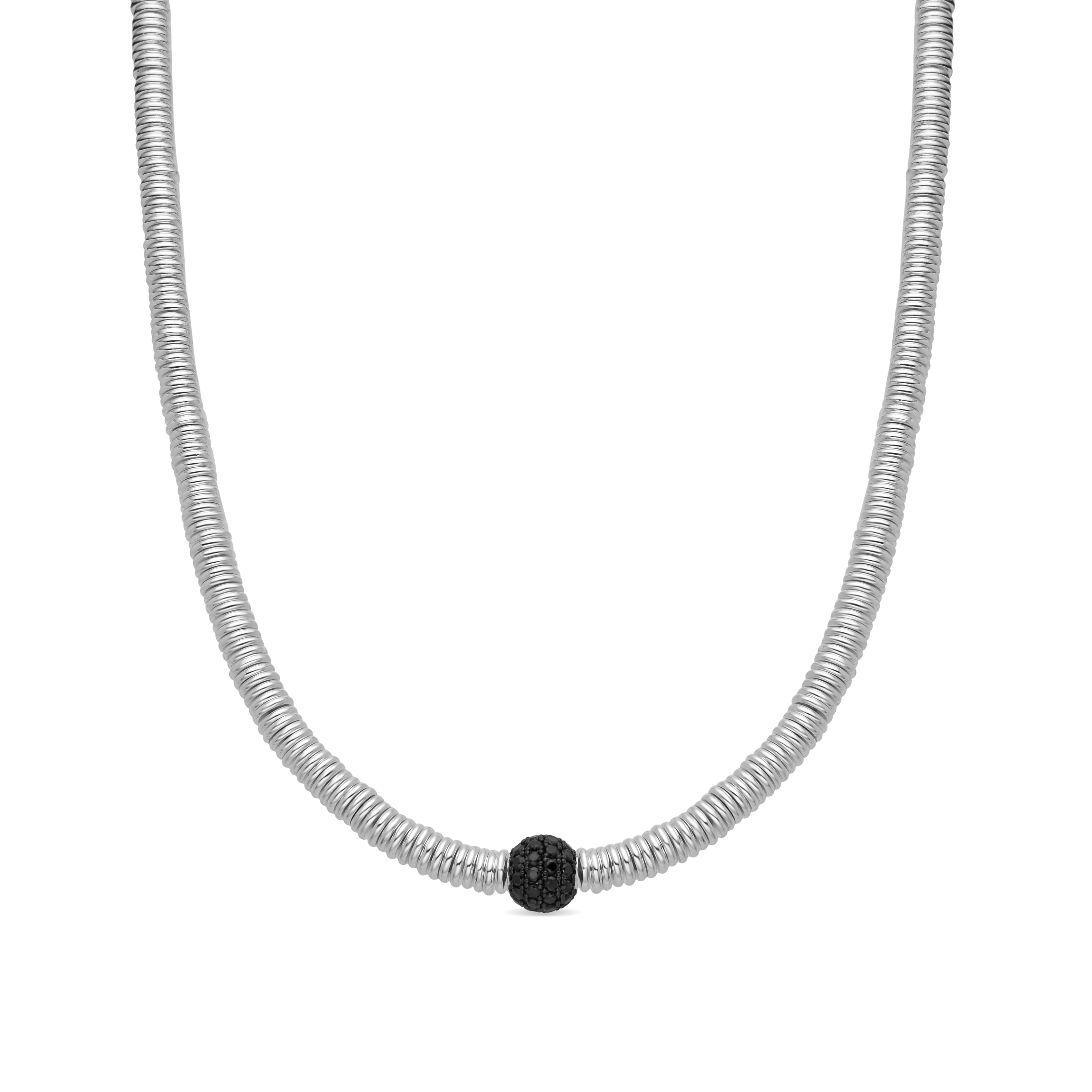 925 Sterling Silver and Onyx Zirconia Necklace with Rhodium Finish - Orfi