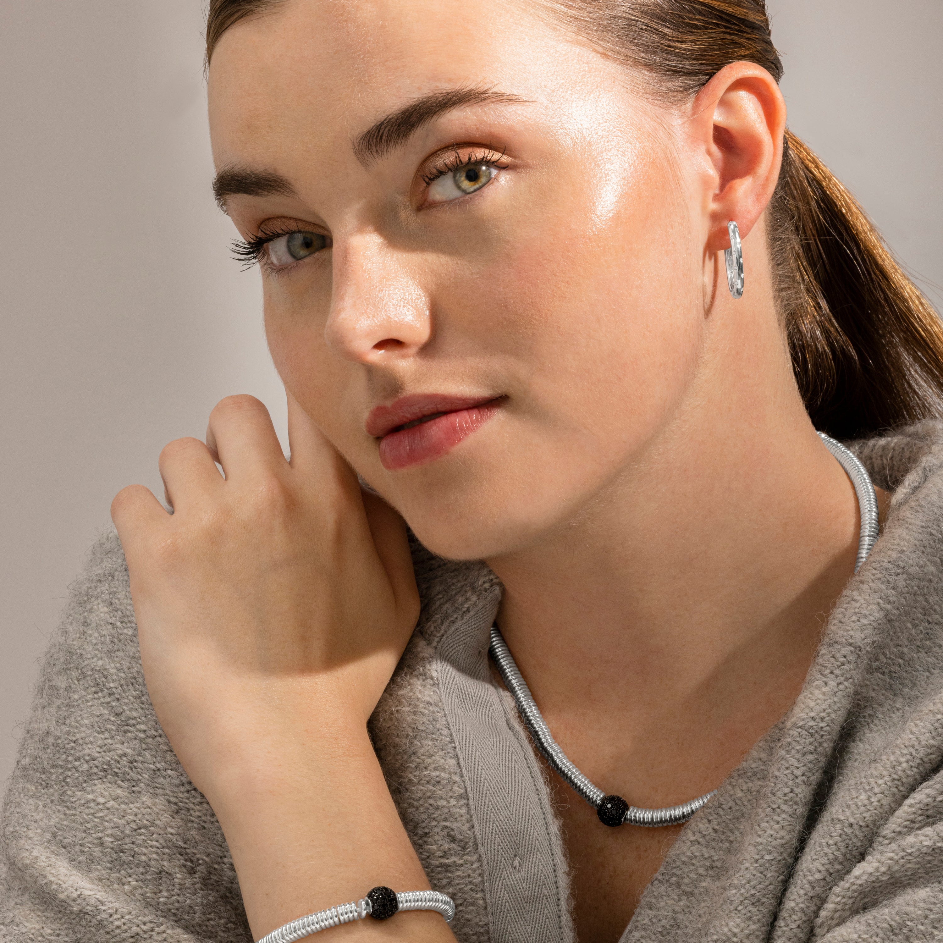 925 Sterling Silver and Onyx Zirconia Necklace with Rhodium Finish - Orfi