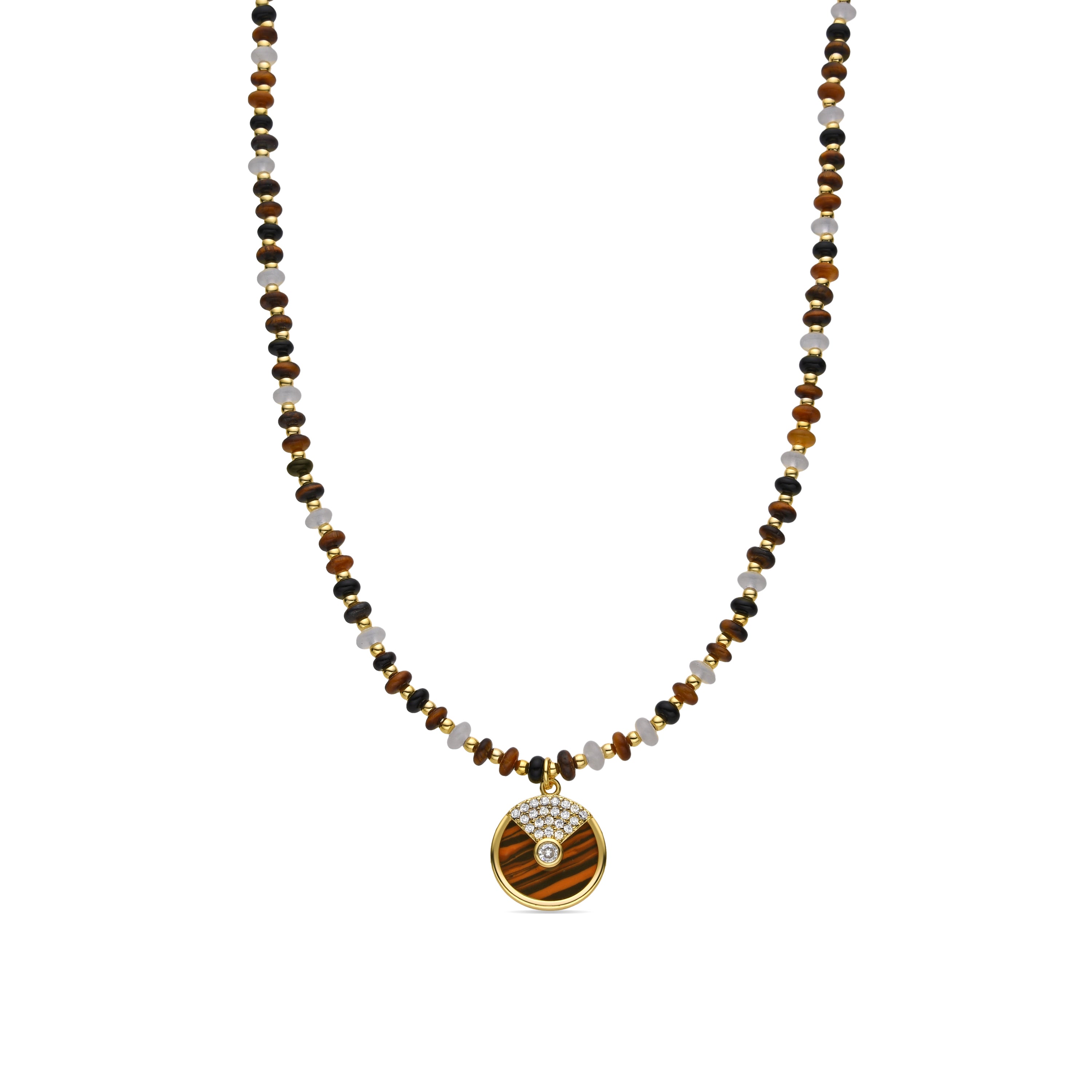 925 Sterling Silver and Tiger&amp;#39;s Eye Necklace with 18k Gold Finish - Yalah