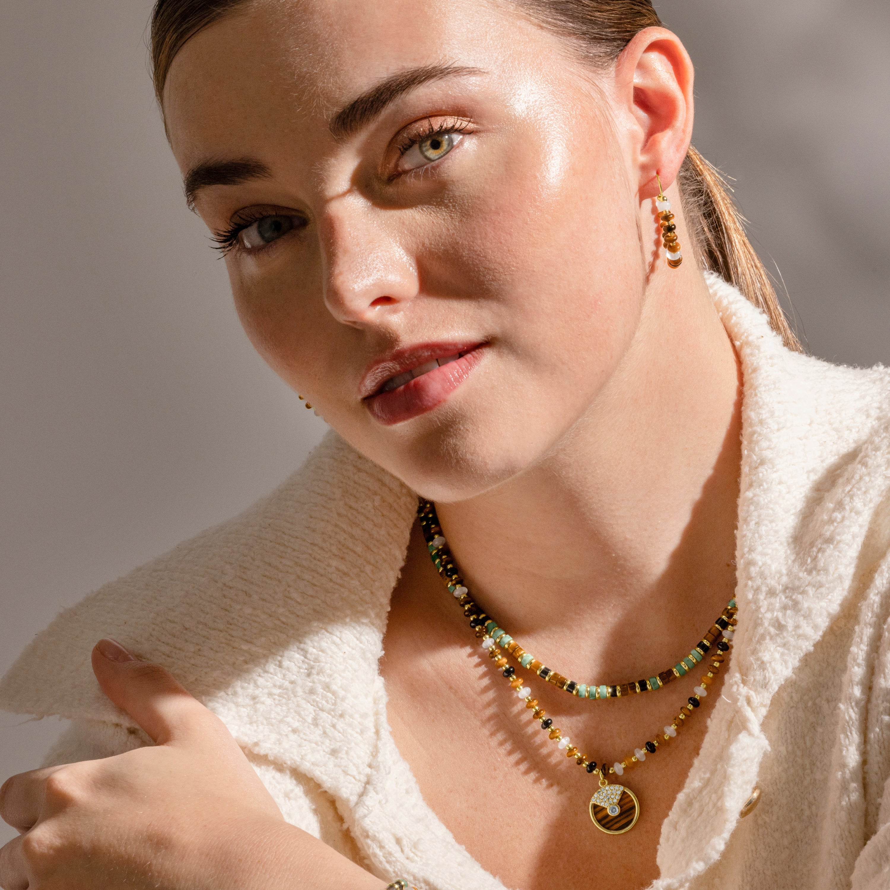 925 Sterling Silver and Tiger&amp;#39;s Eye Necklace with 18k Gold Finish - Yalah