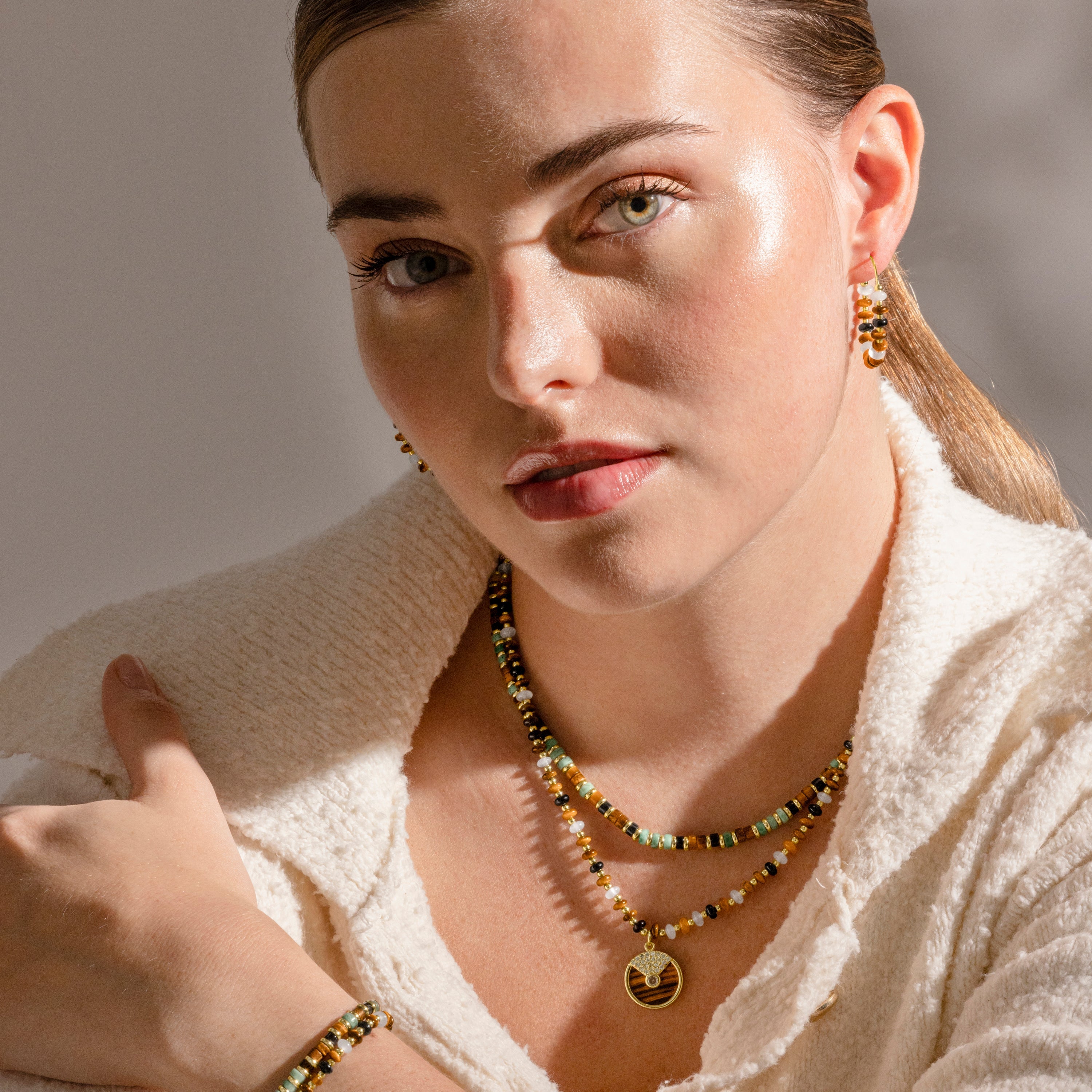 925 Sterling Silver and Tiger&amp;#39;s Eye Necklace with 18k Gold Finish - Ryhu