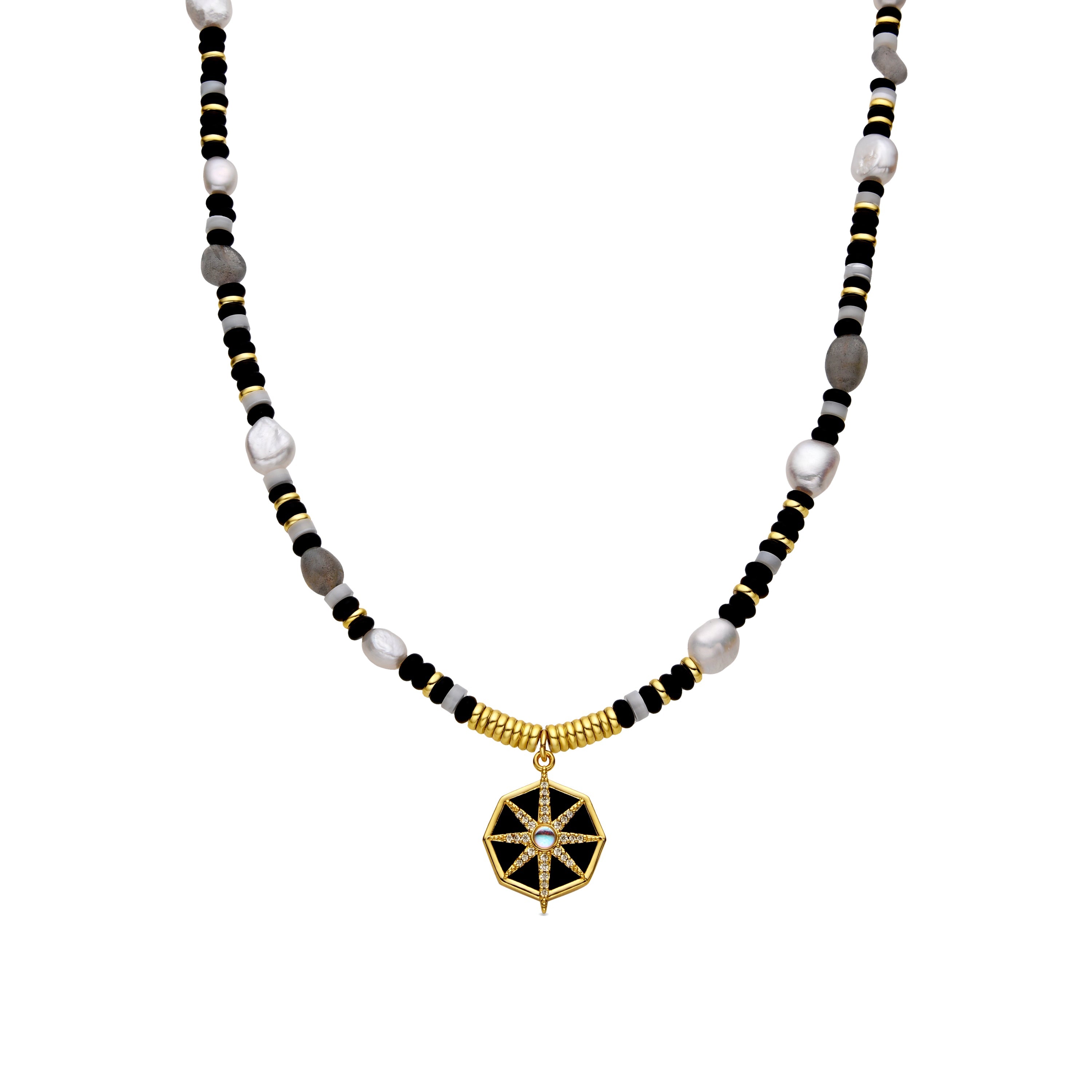 Collar de Plata de Ley 925 y Onix acabado oro 18k - Nanys