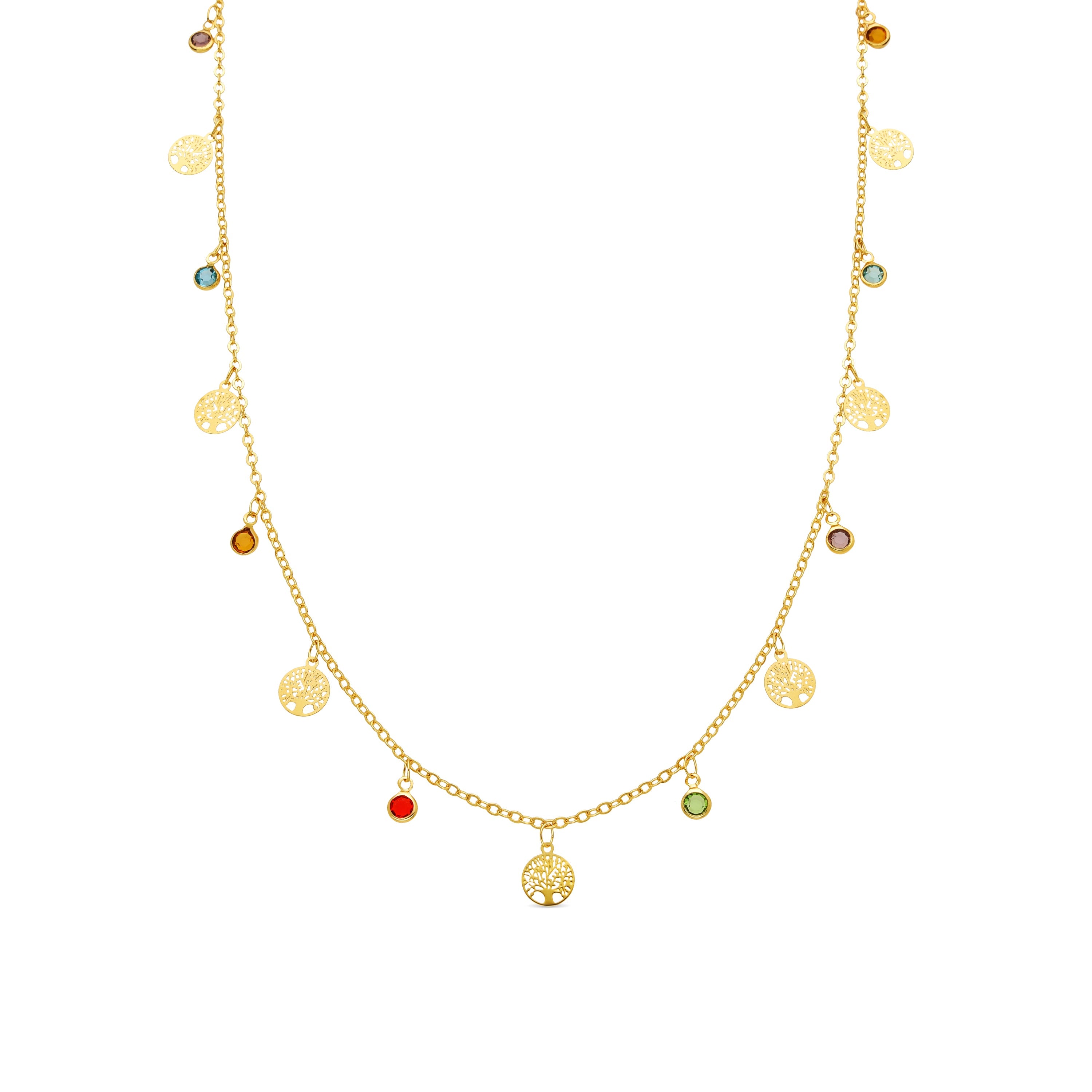 925 Sterling Silver and Multicolor Zirconia Necklace, 18k Yellow Gold Finish - Shapio