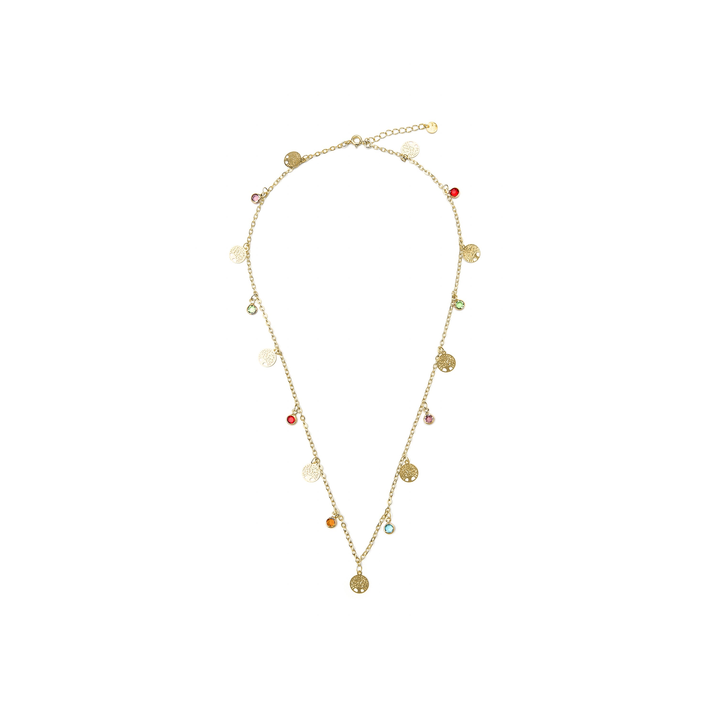 925 Sterling Silver and Multicolor Zirconia Necklace, 18k Yellow Gold Finish - Shapio